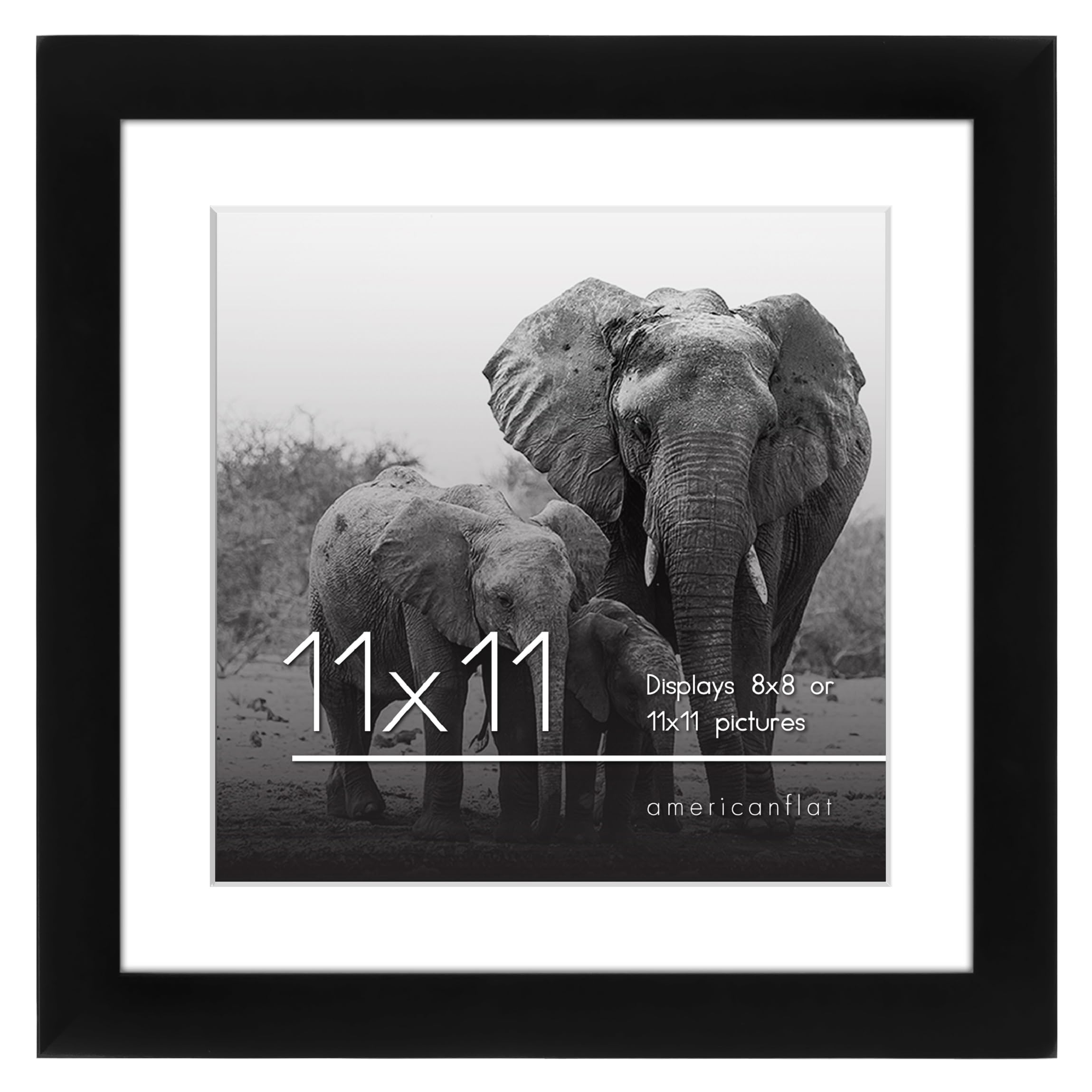 Americanflat 11x11 Picture Frame in Black - Use as 8x8 Picture Frame with Mat or 11x11 Frame without Mat - Engineered Wood Photo Frame with Shatter-Resistant Glass - Square Picture Frame for Wall