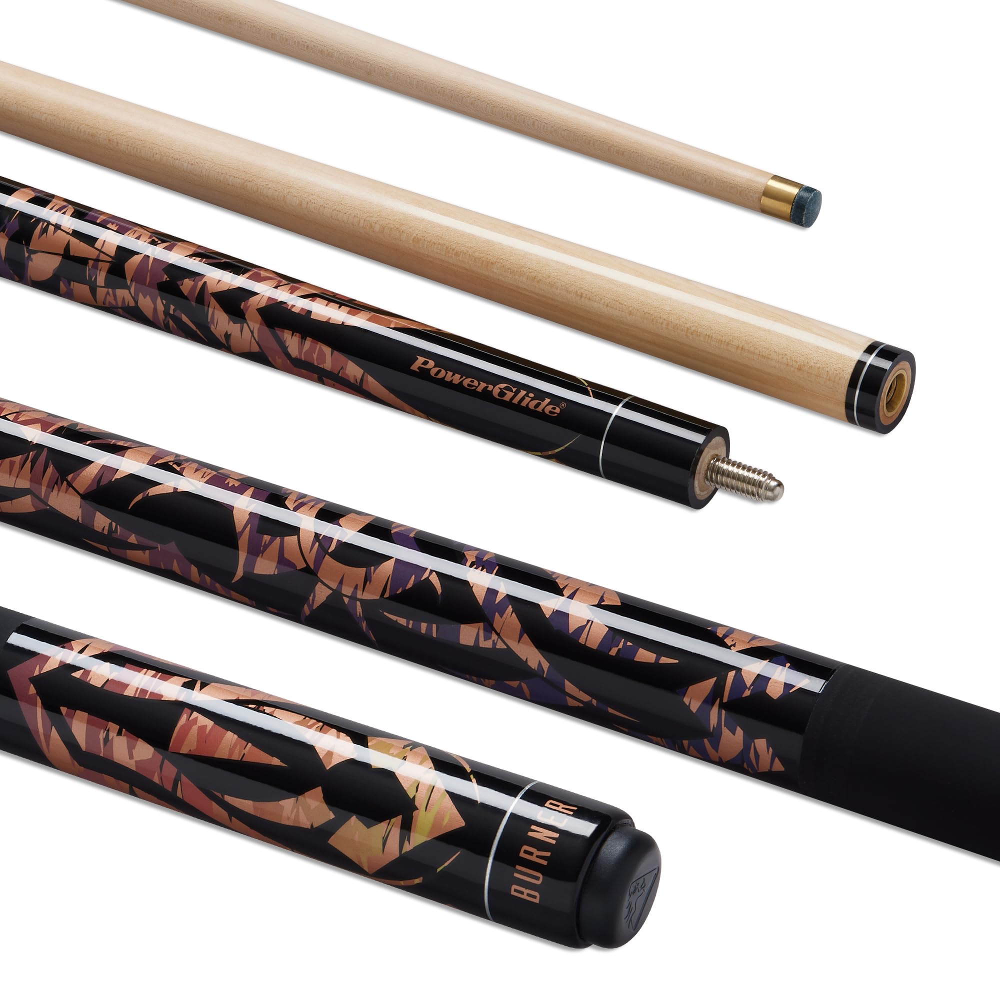 POWERGLIDE One 2-Piece Pool Cue Stick | Burner | Maple Wood Shaft & Ramin Butt with Decal | Pool Joint with Plastic Collar | Full Size 57" | 10 mm Tip โ image 1