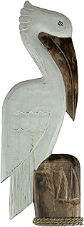 Things2Die4 White Wood Coastal Pelican Perched On Nautical Piling Wall Sculpture 24 inch