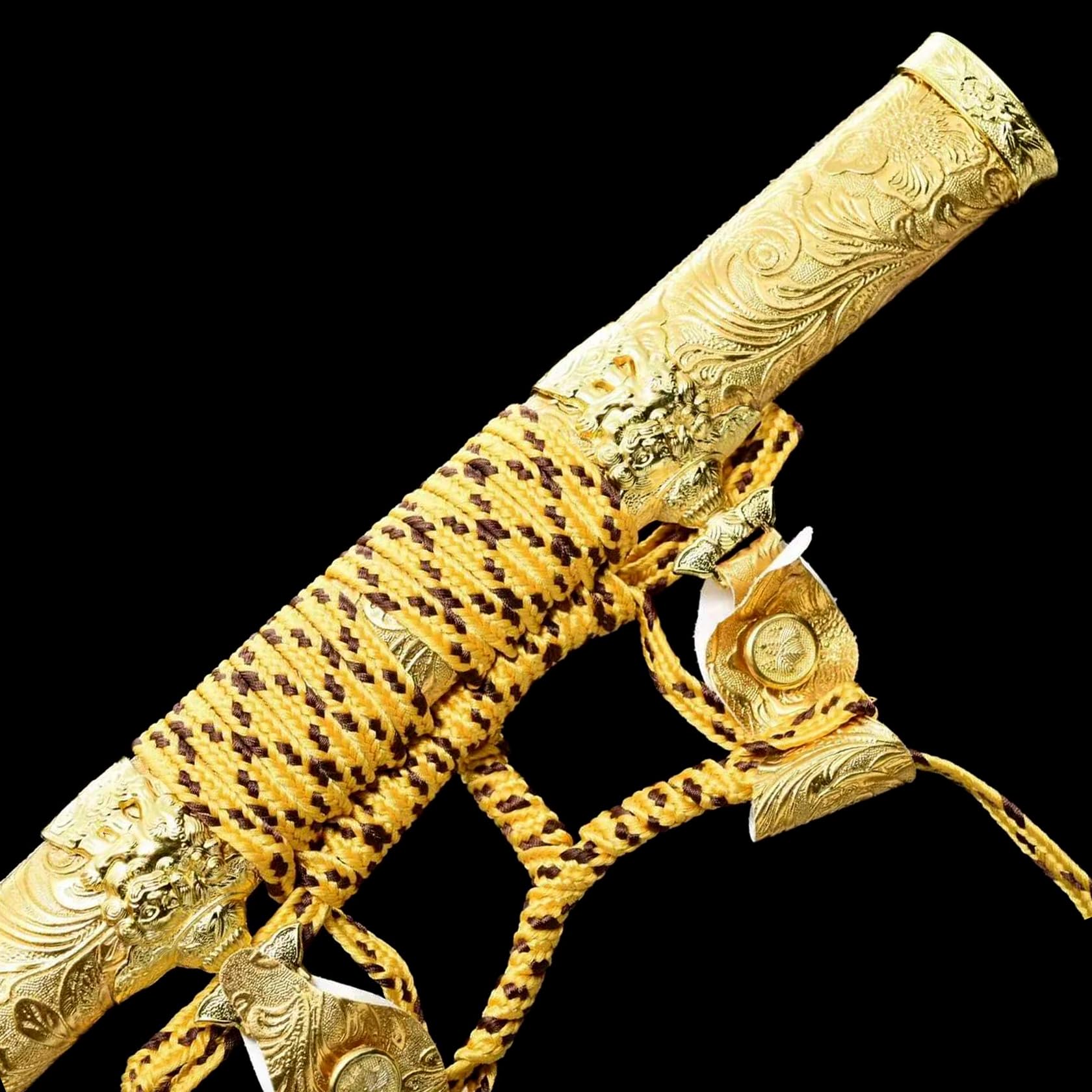 104cm Japanisches Tachi,Federstahl Klinge mit Backvorgang,Goldleder umwickelte Holzscheide,handgefertigt Samurai-Schwert,real Katana für Geschenke,Dekoration,Cosplay,Display,Sammlung,Requisiten