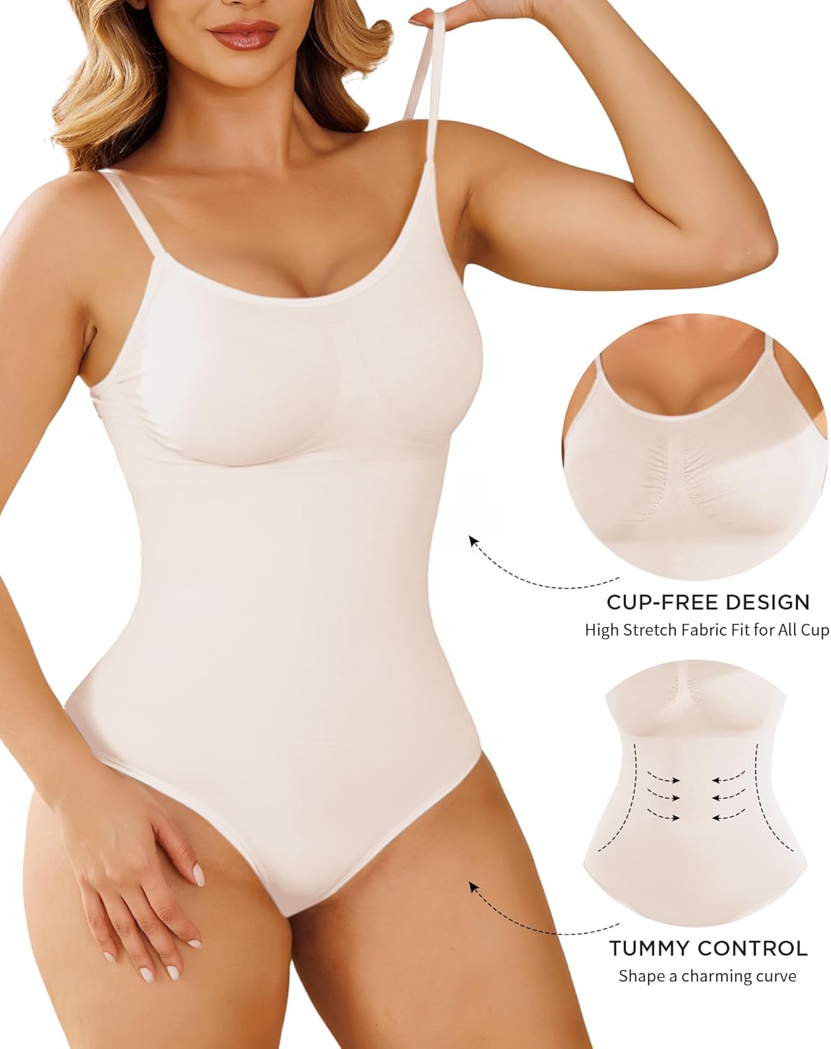 Shapewear Tummy Control for Women Seamless Bodysuit with Adjustable Straps Body Shaper Suits - Image 3