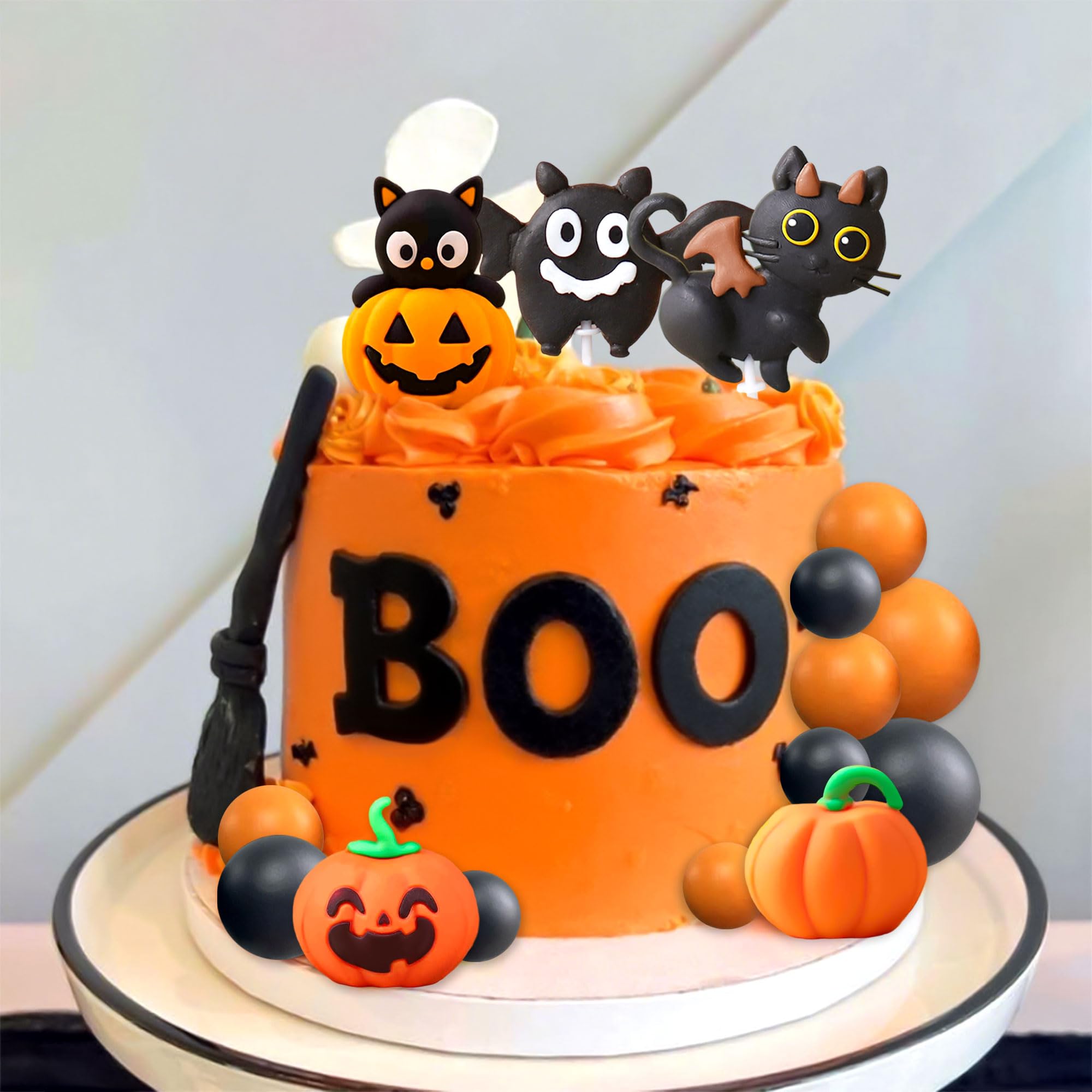 LaVenty Halloween Black Cat Cake Topper Spooky Birthday Cake Decorations, Orange, 5 cm x 1 cm - Image 6