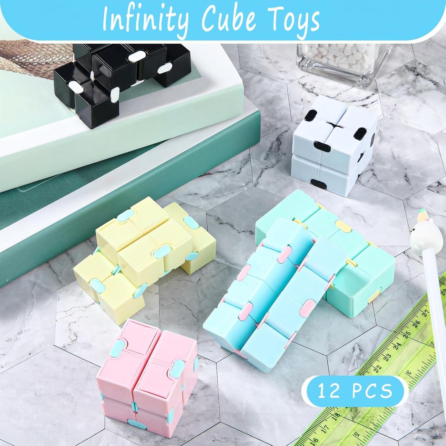 Yilloog 102 Pcs Infinity Cube Bulk - Mini Blocks Party Favors Stress & Anxiety Relief Infinity Desk Cube for Kids Valentine's Day Toy