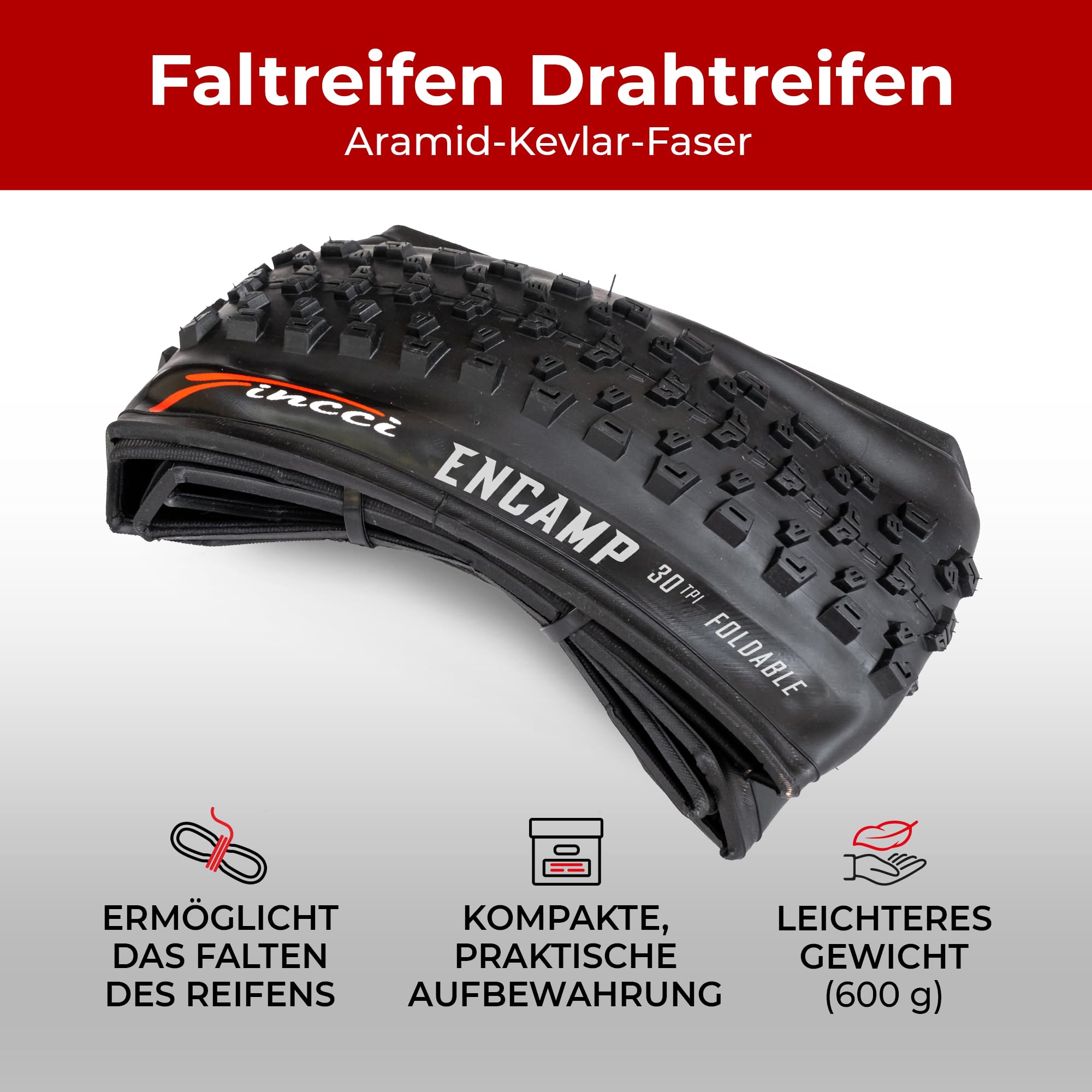 Hycline MTB Fahrradreifen Set - 2 Faltbare Reifen 24/26 Zoll Mit Schläuchen