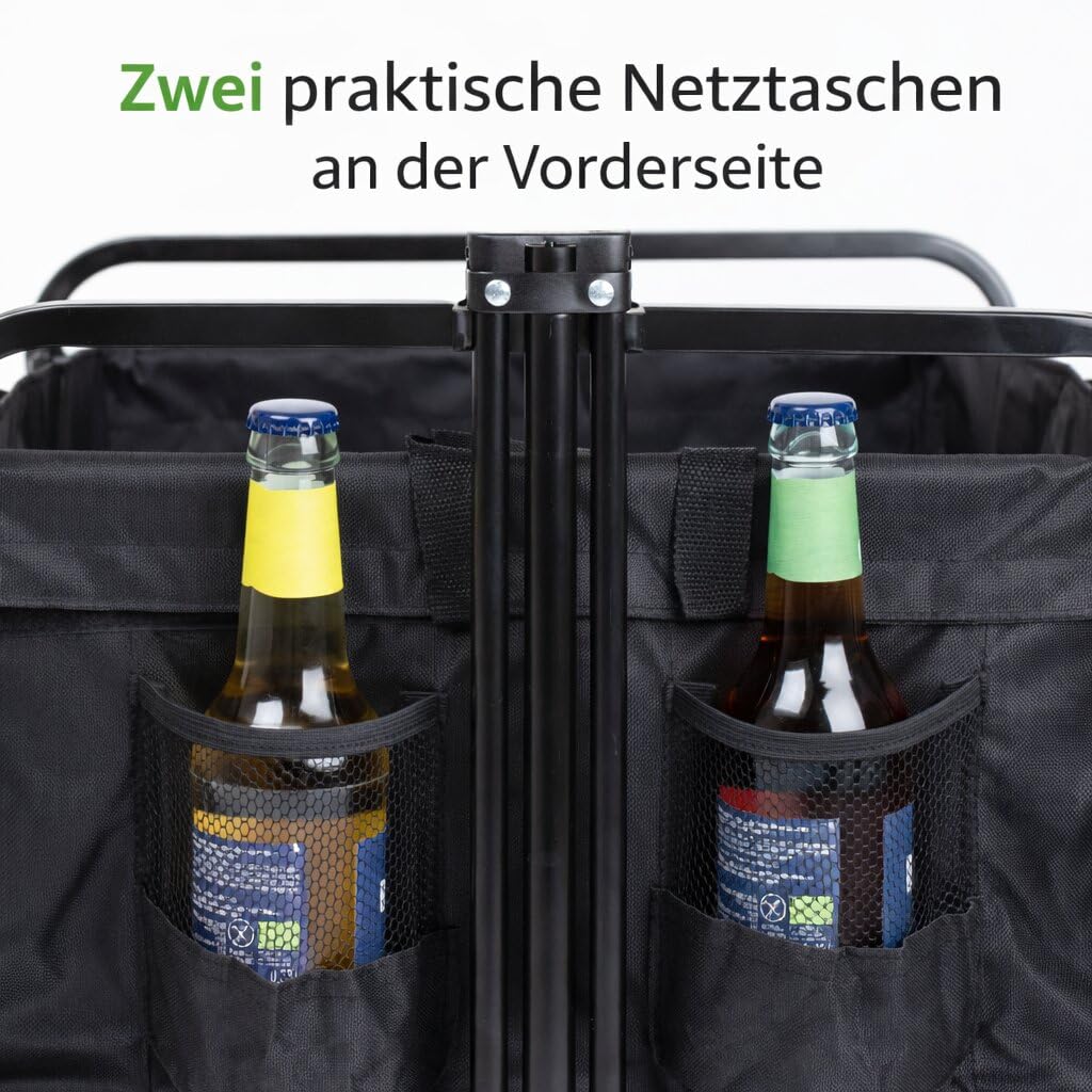 BigDean Bollerwagen faltbar 105L bis 100 kg belastbar klappbarer Handwagen | mit ausziehbarer Deichsel & Netztaschen – Bollerwagen faltbar Kinder Faltbarer Bollerwagen
