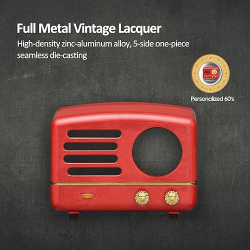 Miniatura 3 de Altavoz Bluetooth portátil Muzen, pequeño altavoz retro inalámbrico de metal OTR, radio FM con antena AUX, más de 10h de reproducción, audio estéreo
