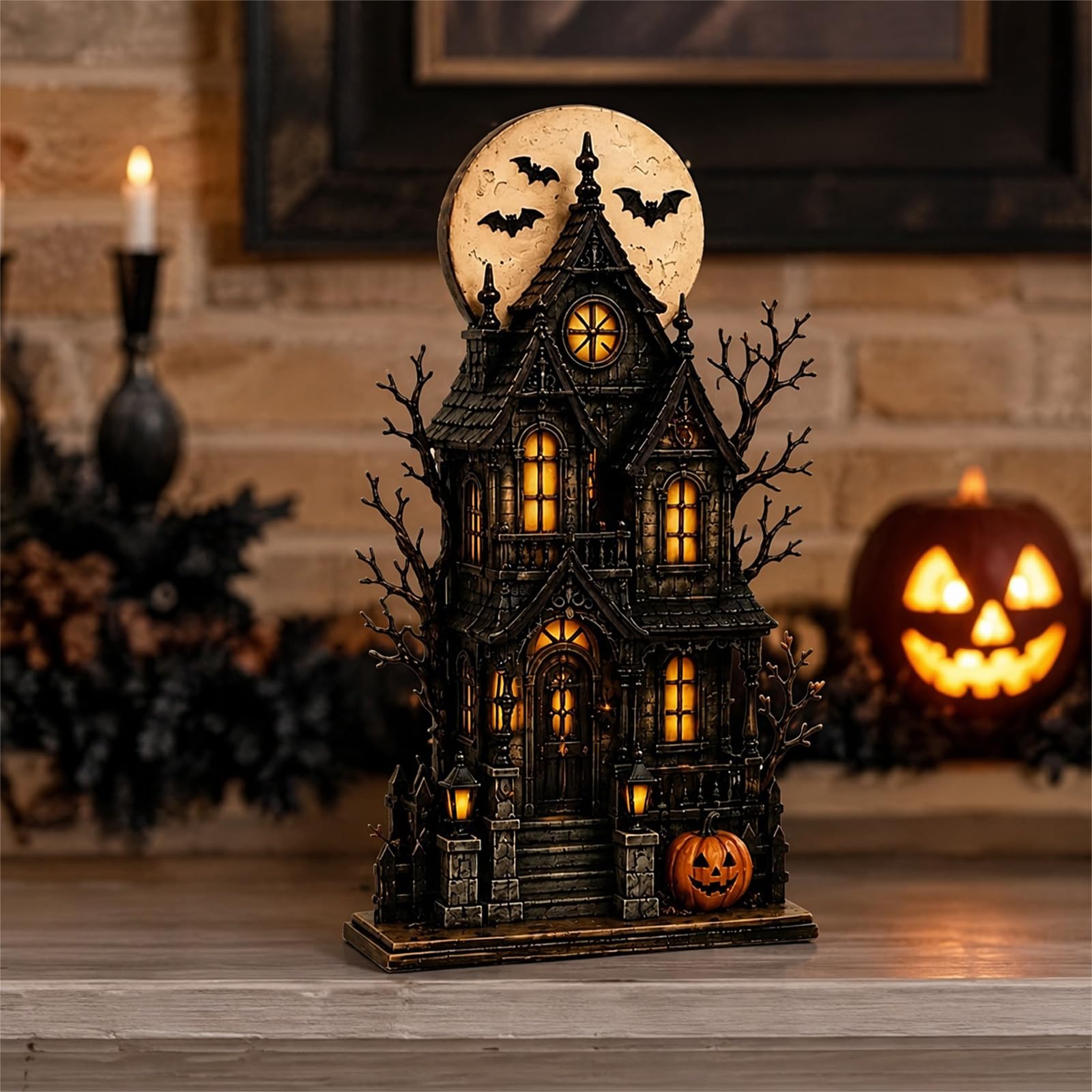 Lighted Halloween Haunted House & Character Figurine Collection