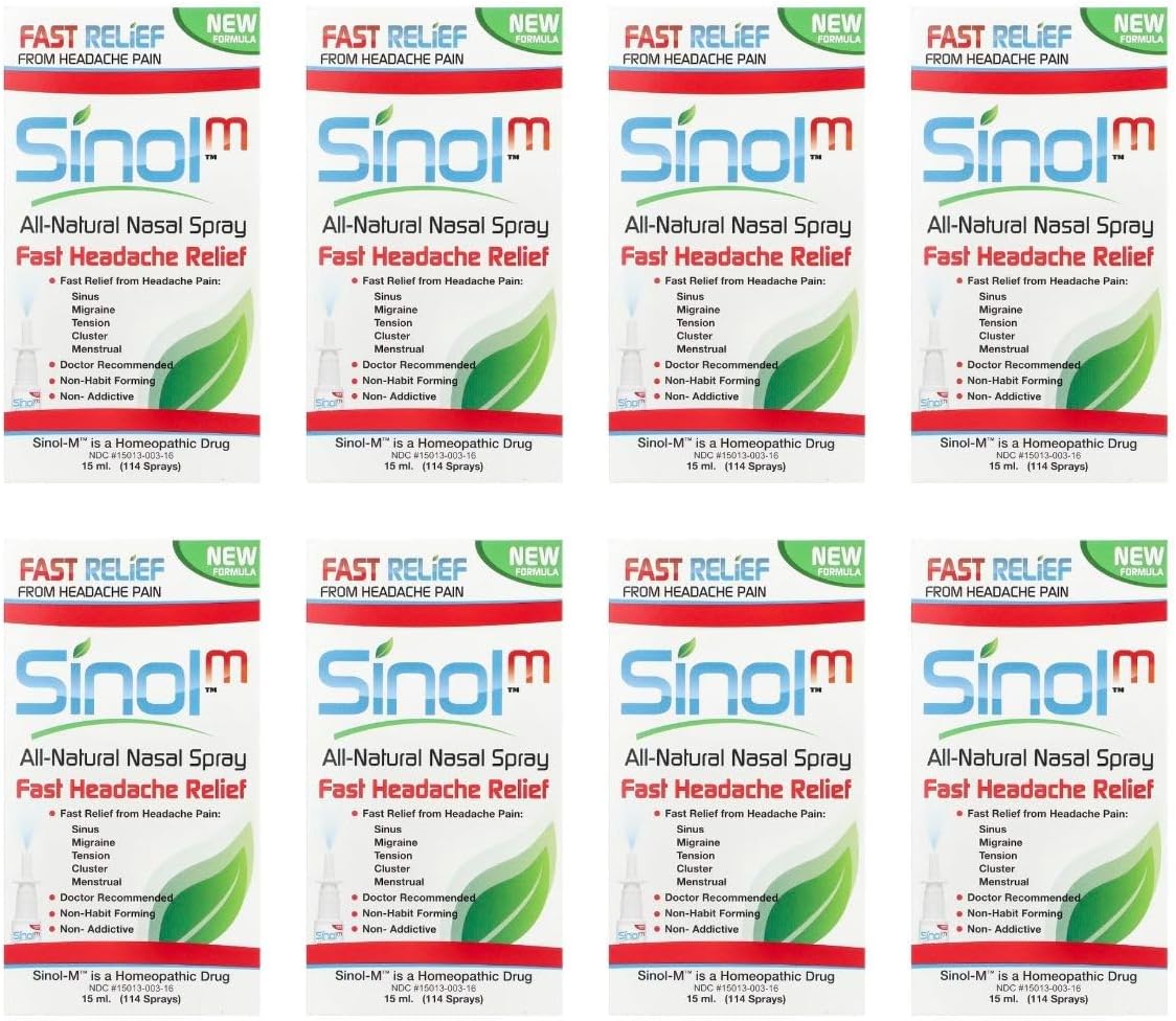 Sinol Headache Relief Spray, Migraine Cluster Tension 15 ml (Pack of 8)