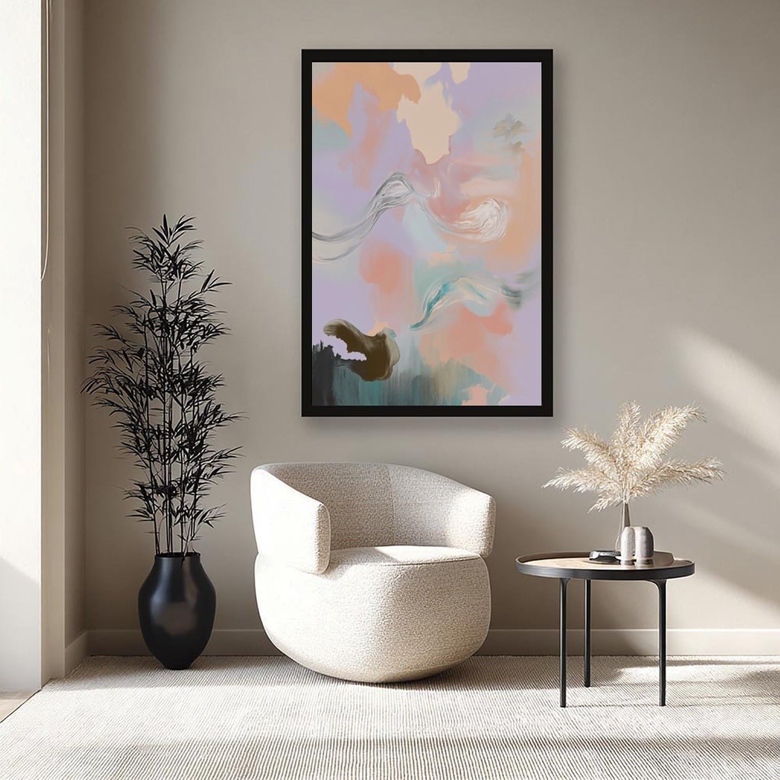 Mnyuein Leinwandposter, weich, neutral, Beige, Rouge, abstraktes und minimalistisches Poster, Schlafzimmerdekoration, Sportlandschaft, Büro, Raumdekoration, Geschenk, schwarzer Rahmen, 40,6 x 61 cm (L
