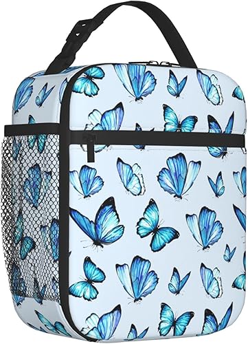 Bolsa de almuerzo con aislamiento de mariposa azul reutilizable, enfriadora para adolescentes, niños y niñas, bolsa de almuerzo para mujeres, para