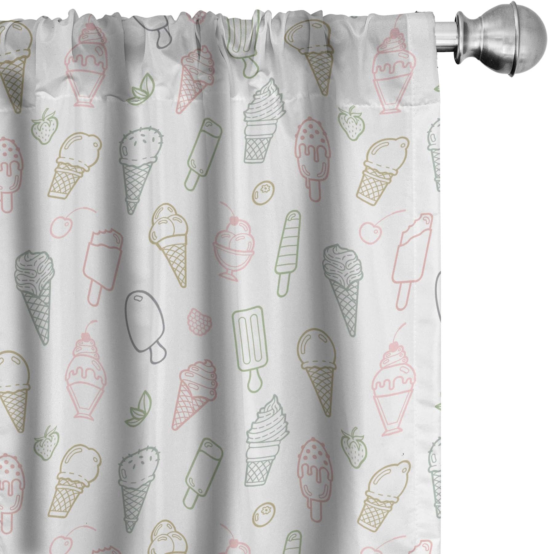 Ambesonne Ice Cream Window Curtains, Different Types of Ice Cream Pastel Color Design Pattern Retro Outlines, Lightweight Decor 2-Panel Set with Rod Pocket, Pair of - 28" x 95", White and Beige