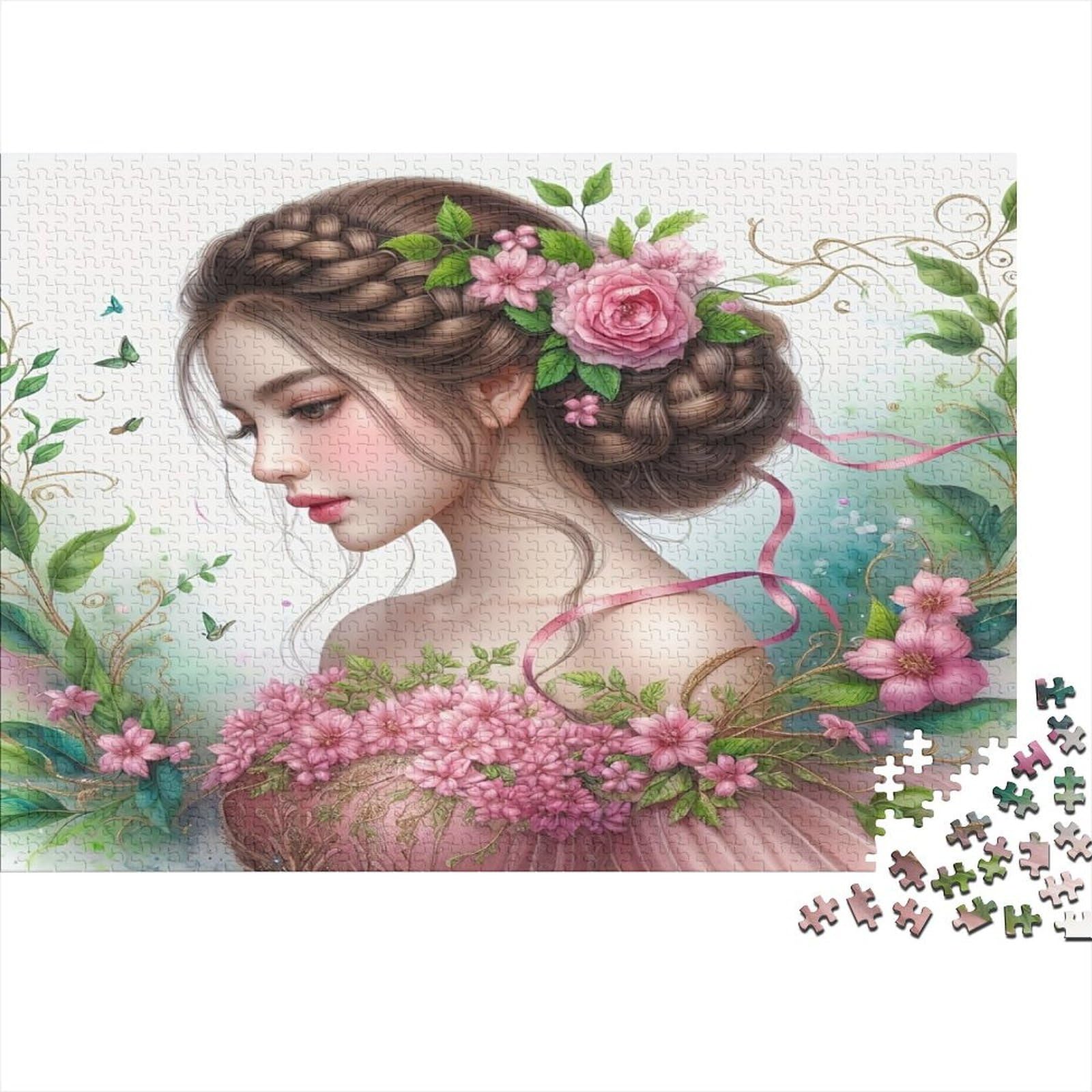 Flower Girl 1000 Piece Jigsaw Unique Jigsaw Sustainable Material Flower Lady High Difficulty for Adults Age 14+ 70x50cm/1000pcs — image 1