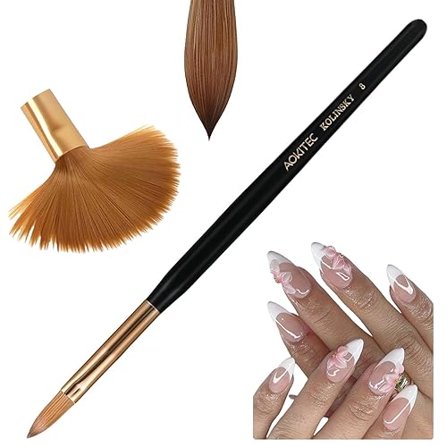 Aokitec Cepillo de uñas 100% acrílico Kolinsky para polvo acrílico, tamaño 08 cepillo de uñas para aplicación acrílica, pincel ovalado para arte de