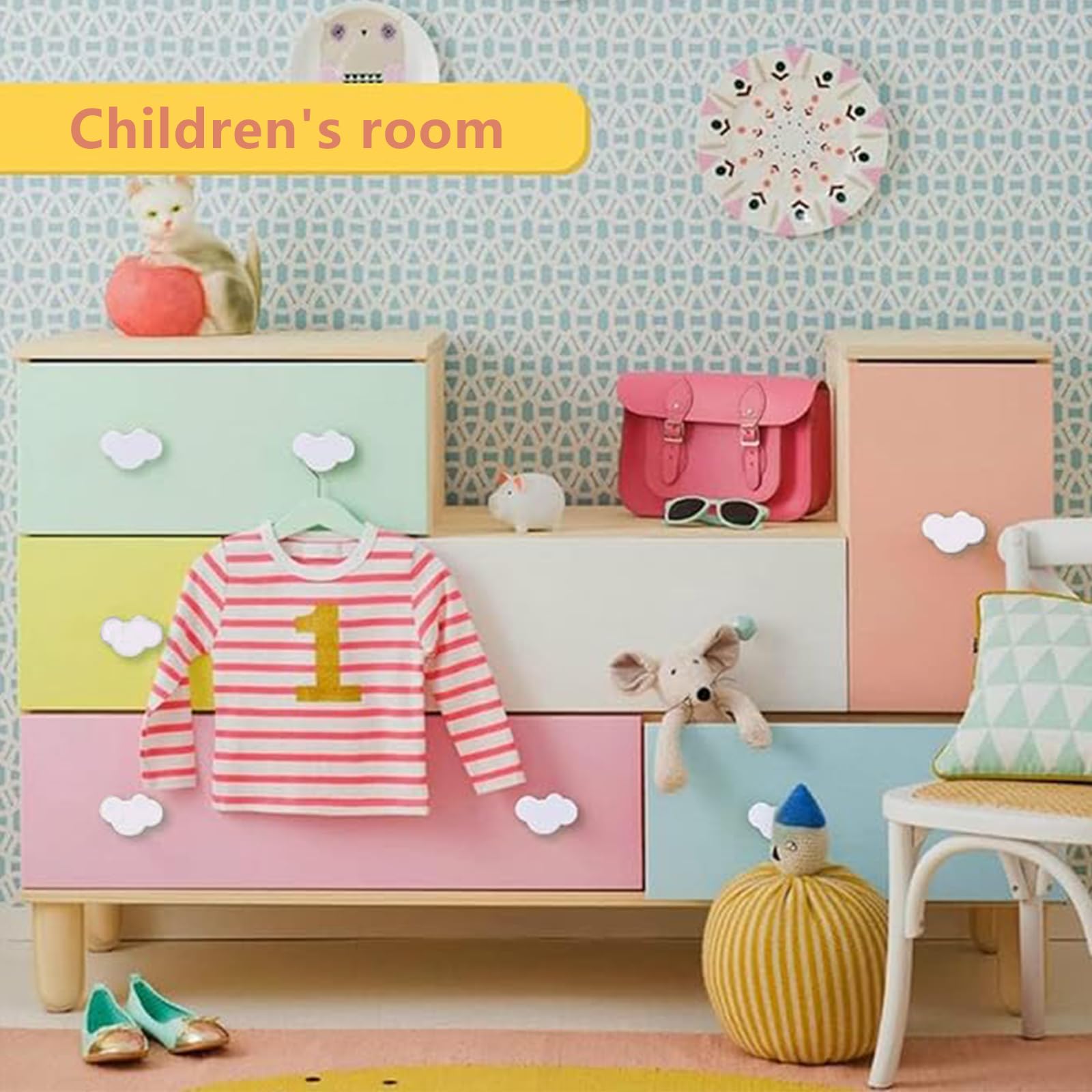 8 Pomos de Cajón con Forma de Nube para Muebles, Pomos de Goma con Forma de Dibujos Animados para Niñas Niños, pomos para muebles para habitación infantil para Tiradores de Armario, Cajones