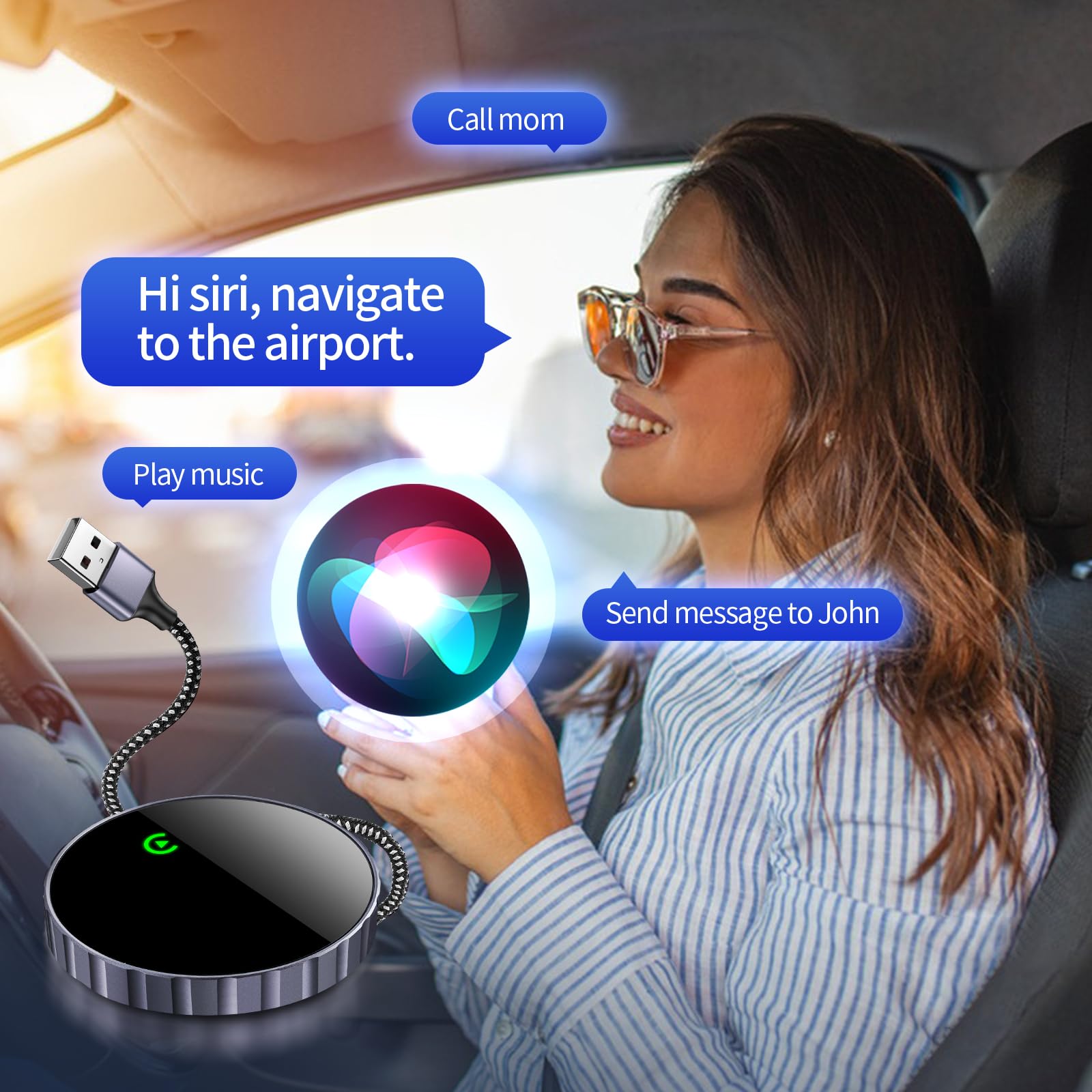 KIRFOLUC Wireless CarPlay Adapter - Carplay Wireless Adapter Plug and Play Fast Connection for Convert Factory Wired to Carplay Cars for 2015 & iPhone iOS 10+(USB)