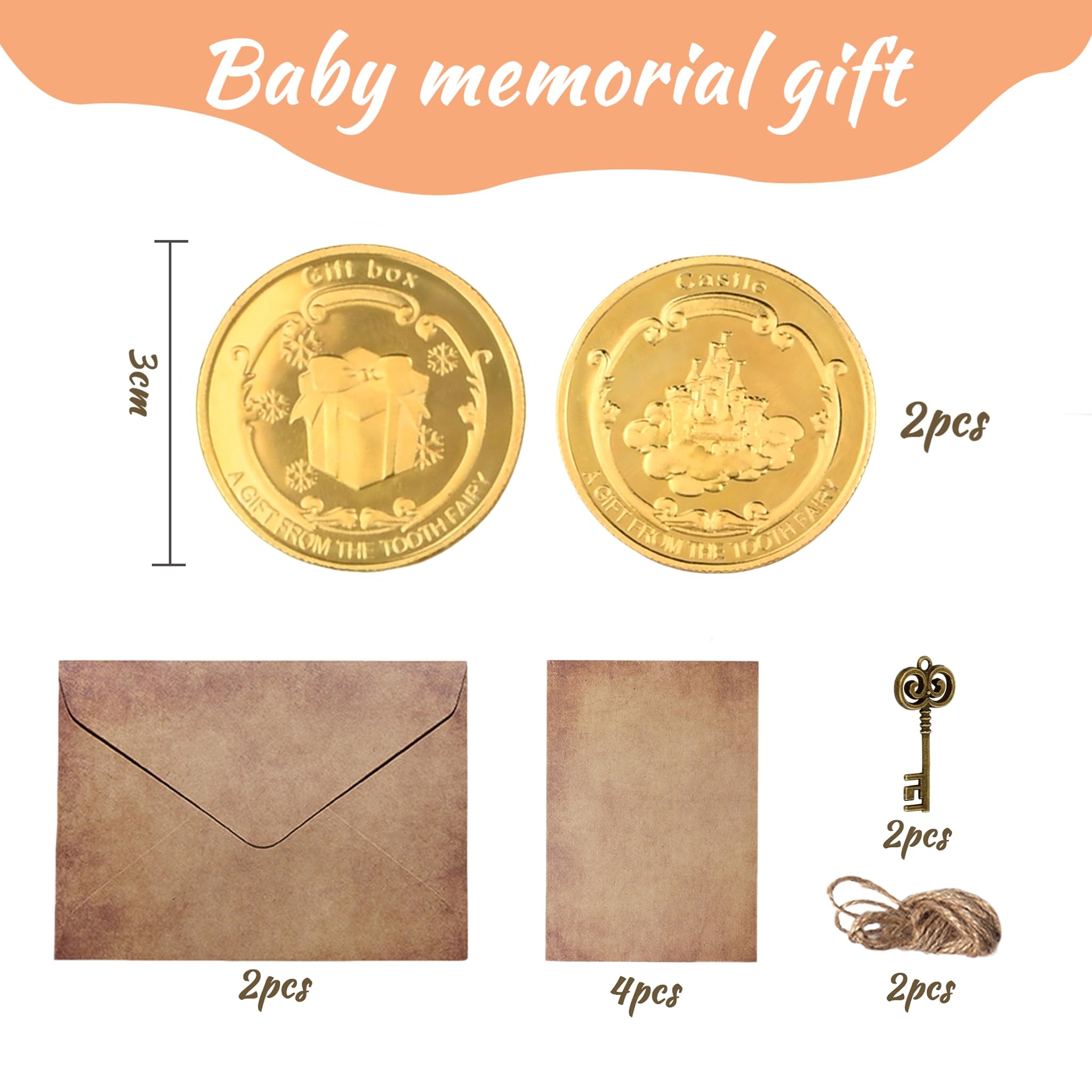 Dewocke Tooth Fairy Gift Set, Gold Fairy Coins for Kids With Vintage kraft Paper Envelopes and Letter Paper, Tooth Receipts - Image 2