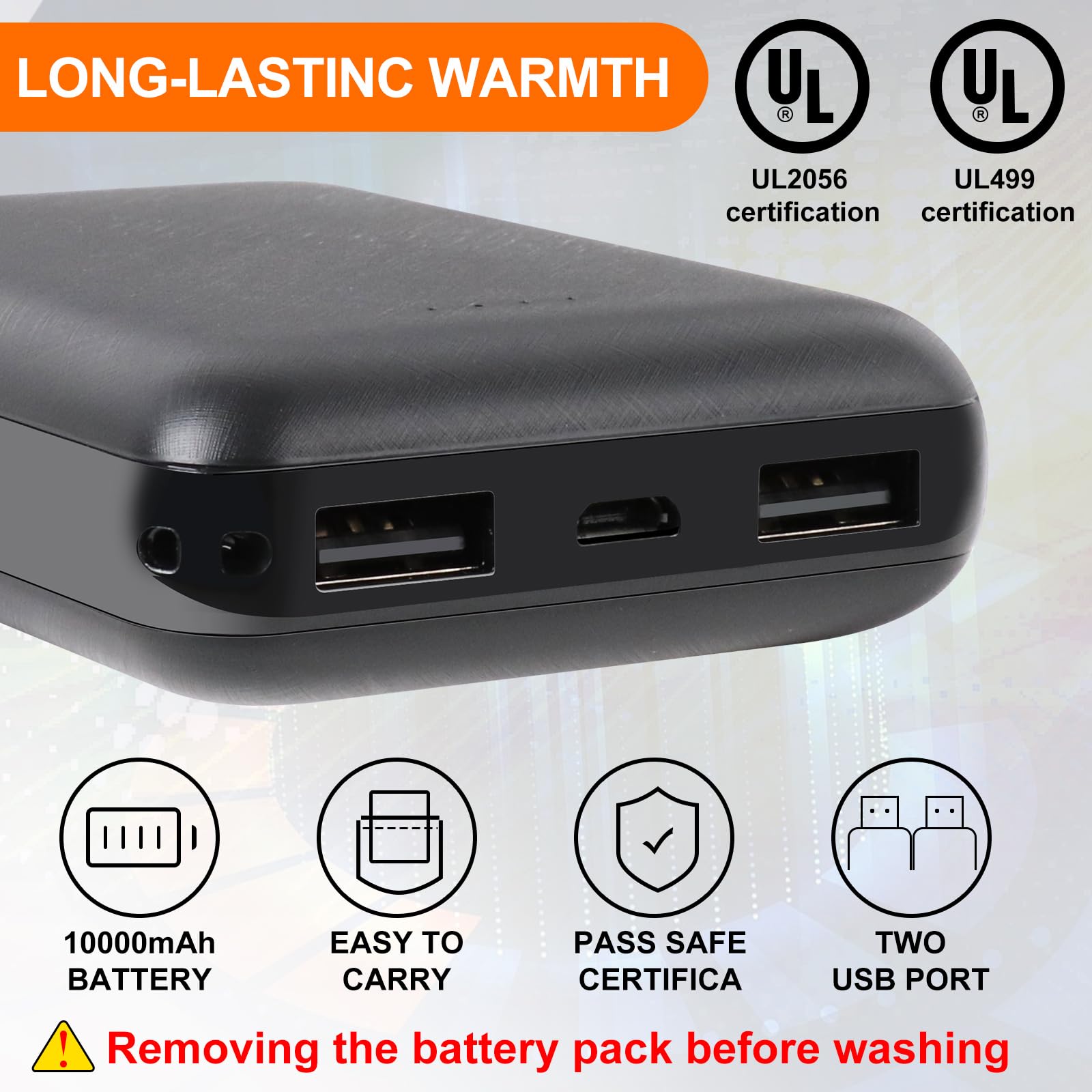 Amiable Gilet Riscaldato Uomo Donna, Giubbotto con Batteria 10000mAh, 8 Zone Di Riscaldamento Giacca Riscaldata per Campeggio Pesca Caccia - M