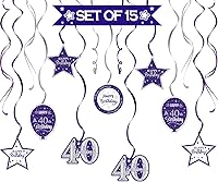 Vista 390 de Juego de decoraciones para fiesta de cumpleaños número 16, serpentinas moradas con soporte de globo de mesa morado, decoraciones de fiesta