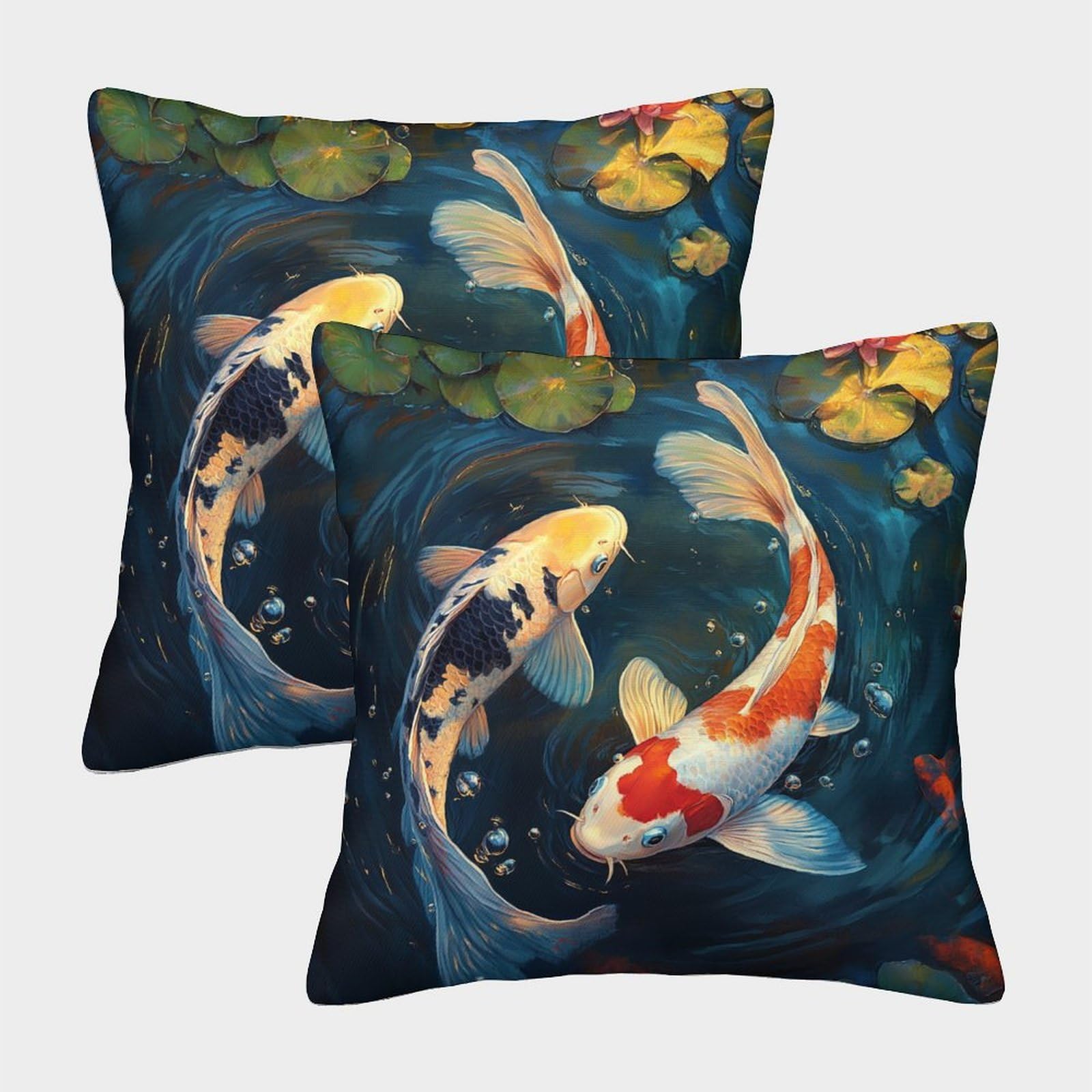 kaiyun 2 Pack Koi 3D Image Water Lily Printed Single-sided Cushion Cover 50x50cm