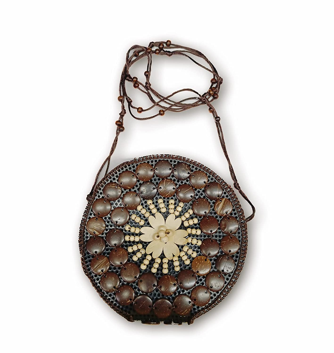 ANESHA COCONUT SHELL BEADED SLING CROSSBODY LONG STRAP PURSE Wallet, Fashion Circle Purse Clutch Handbag Pack of 1-image-30