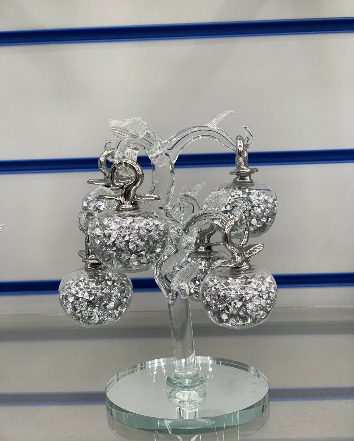 Biznest Silver Sparkly Crushed Diamond Decorative Crystal Filled Glass Fruit Basket