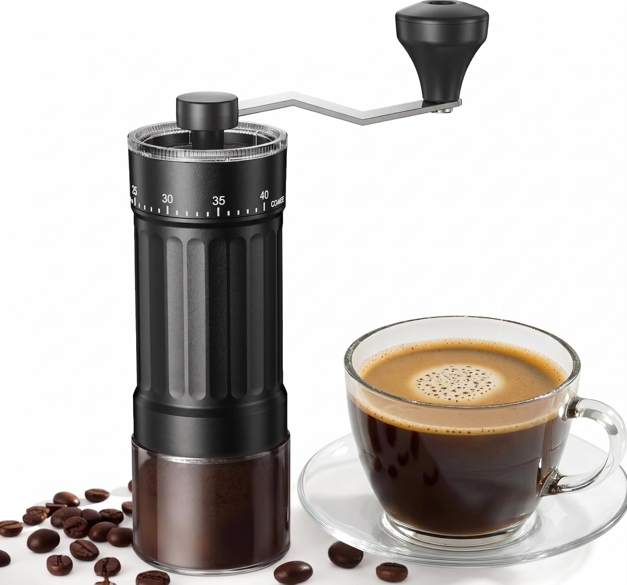 Manual Coffee Grinder with Cermaic Burr, Adjustable Settings, Glass Container, Hand Crank Mechanism for Home Brewing-image-45