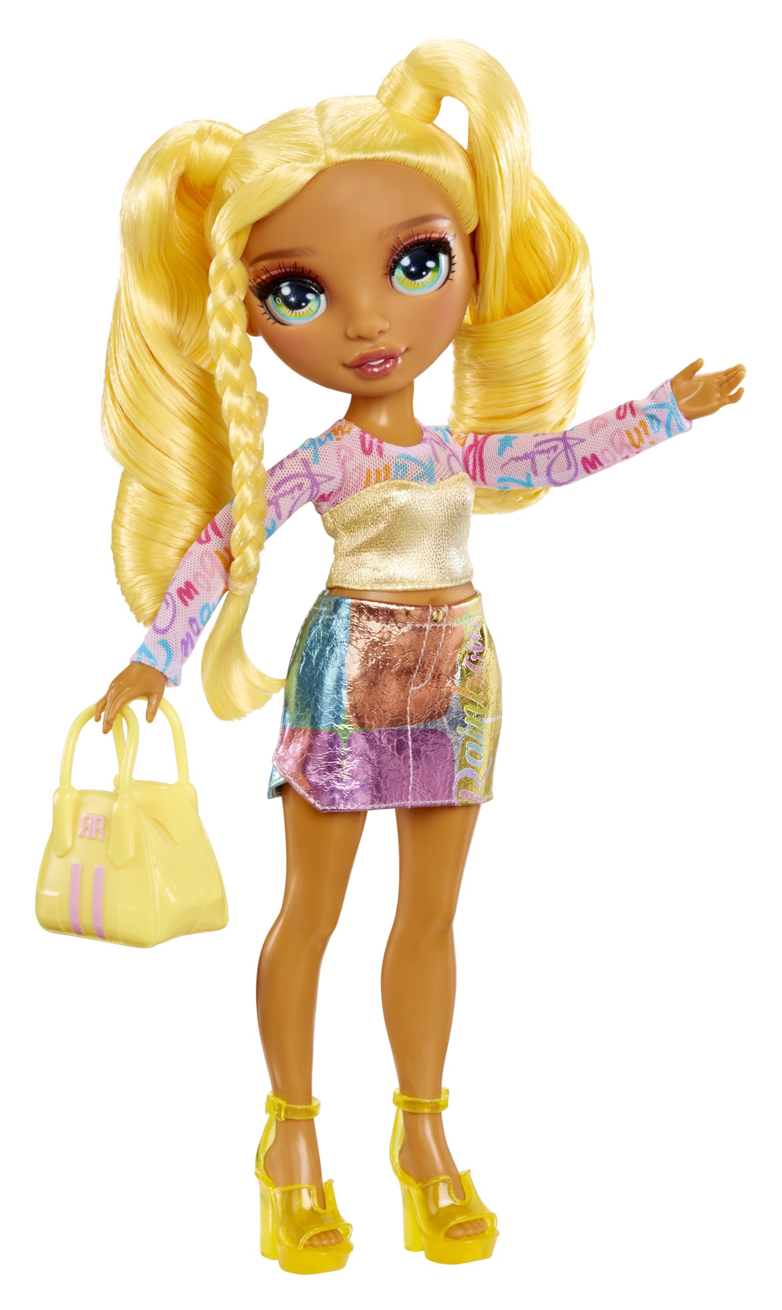 Rainbow High My Fashion Style Doll - Sunny - Bambola alla moda gialla di 28 cm con abito e borsetta alla moda, snodata, collezionabile, età 4-12 anni