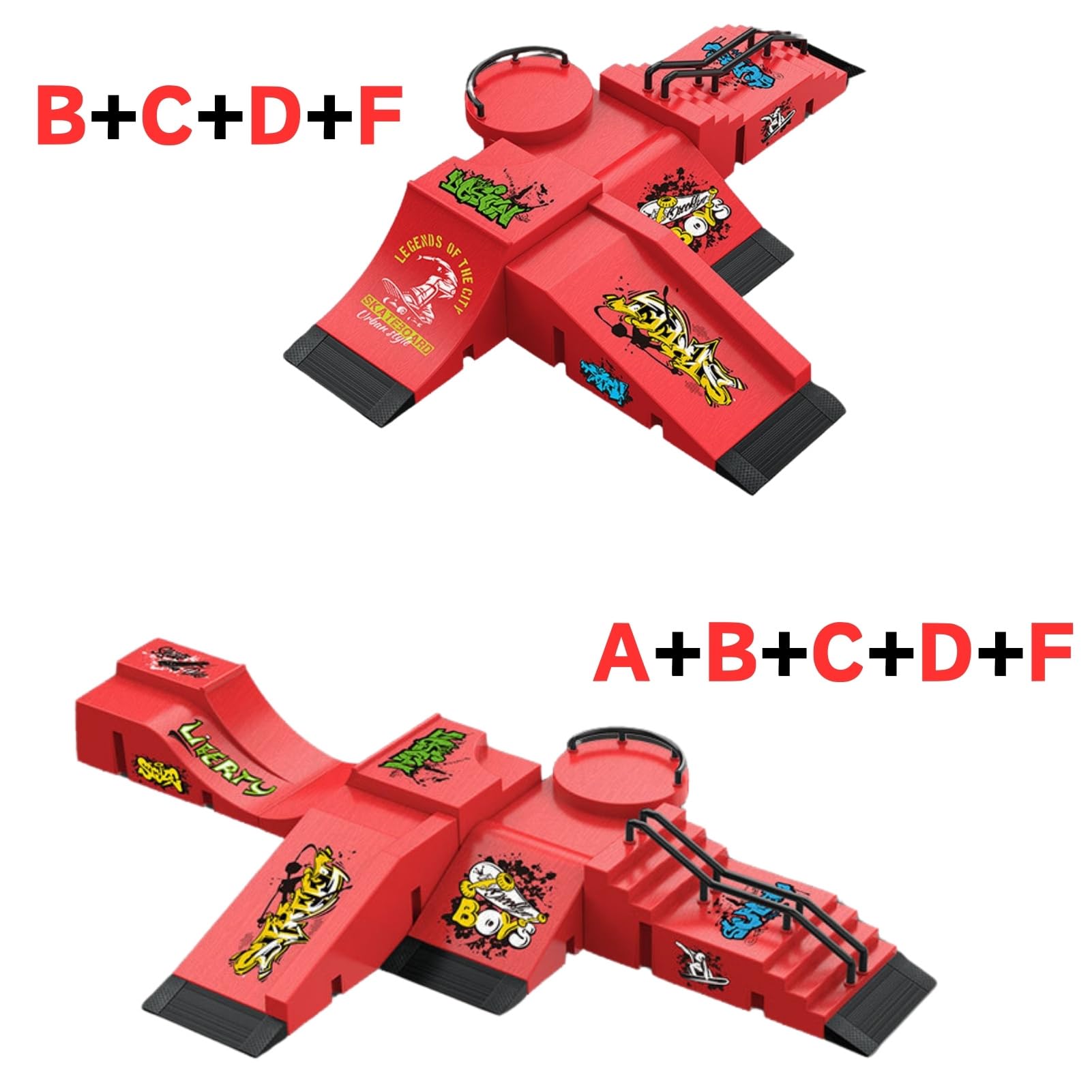 Set di Fingerboard e Rampa, Mini Skateboard da Dita con Rampa e Accessori, Fai da te Tech Deck Fingerboard Park Kit Regalo per Bambini (E)