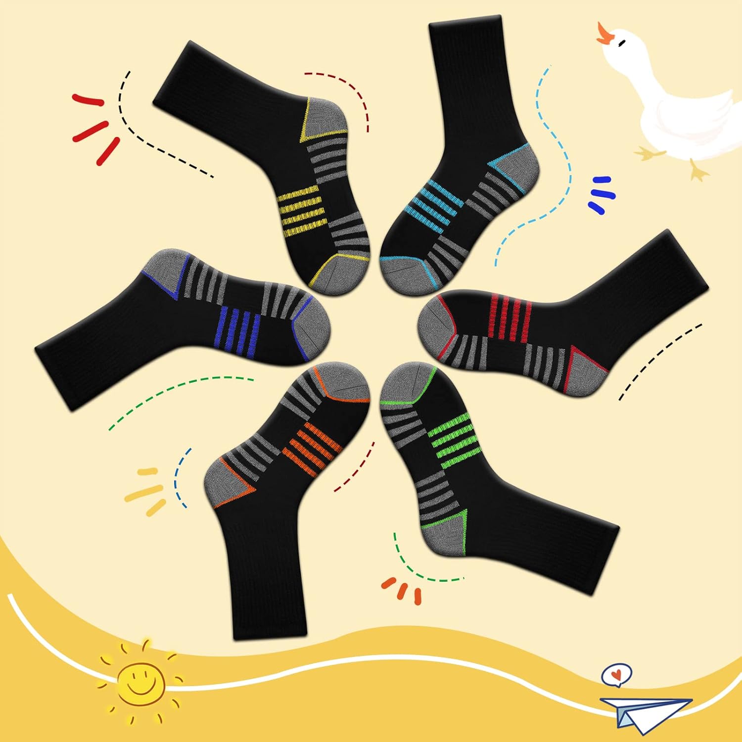 Comfoex Boys Crew Socks For Kids 4-10 Years Old Athletic Long Socks With Cushioned Sole 6 Pairs - Image 5