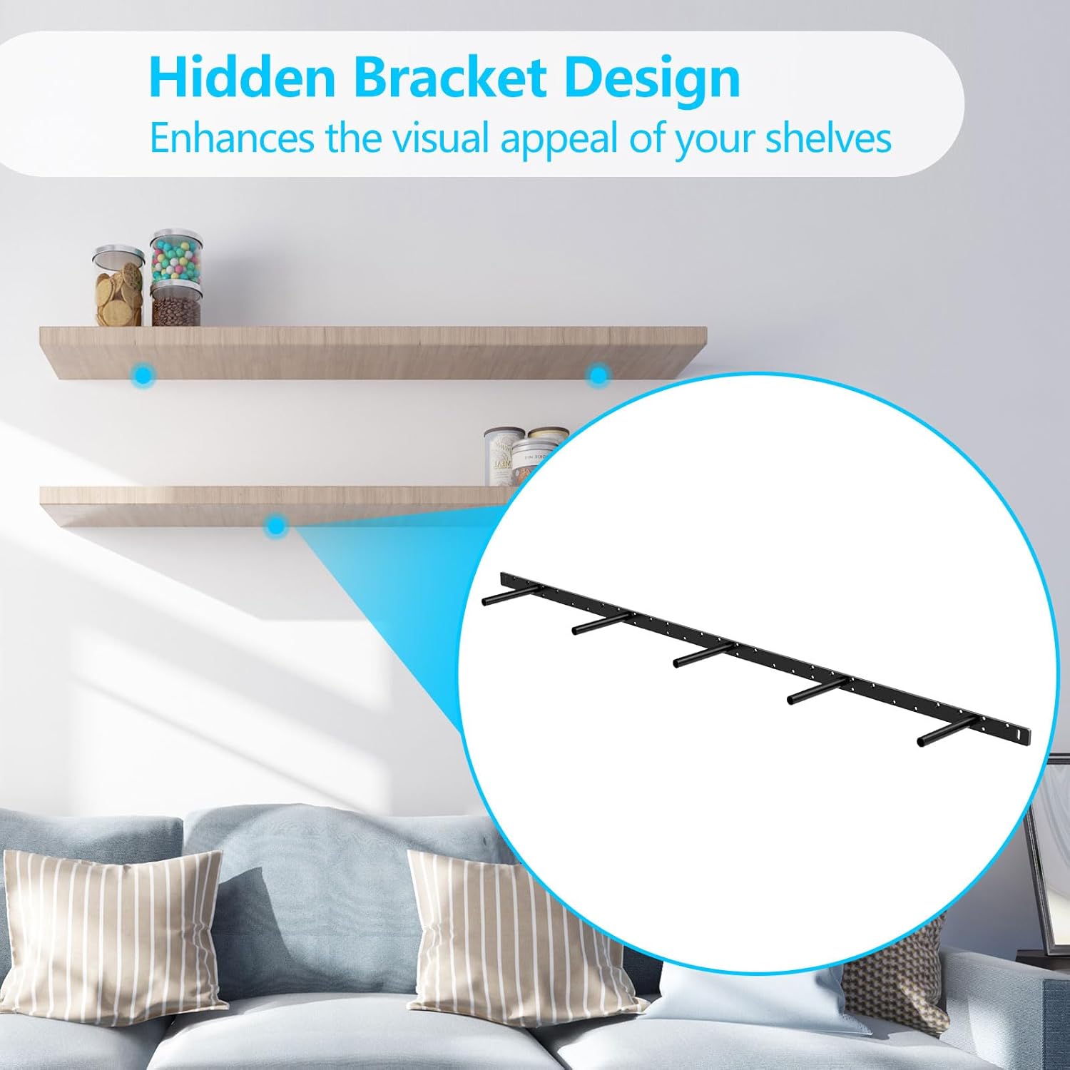 Floating Shelf Bracket, 58" Heavy Duty Hidden Shelf Brackets Hardware, Solid Steel Support Rods with Tools, Wall Mounting Invisible Floating Shelves Bracket for Kitchen, Living Room 58" x 1 pcs