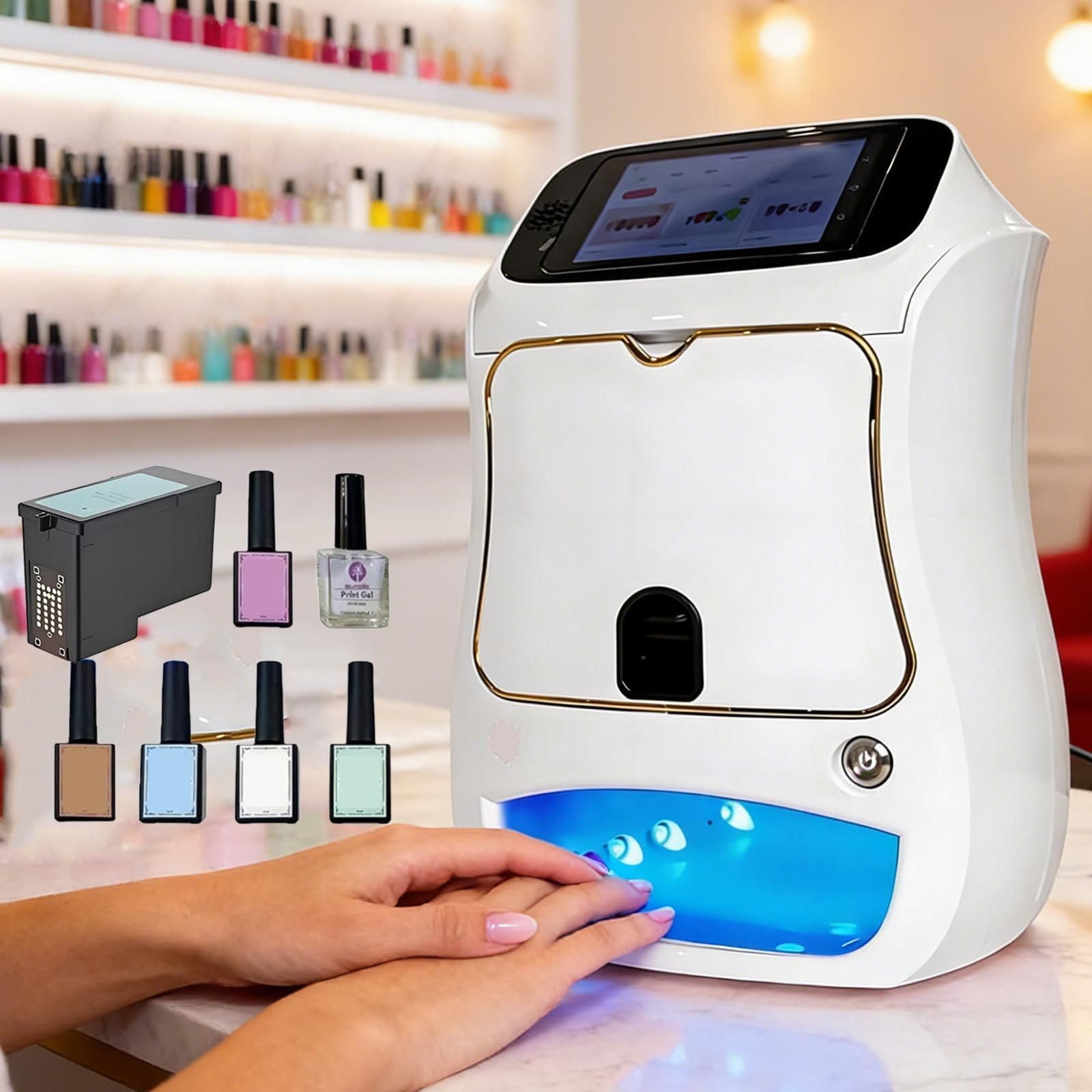 3D Automatic Nail Printer Machine: 5-Inch Touch Screen, Digital Mobile Nail Art Printer with Fast 10s Printing, Smart Fingernail Printer for Home Use & Professional Nail Studios