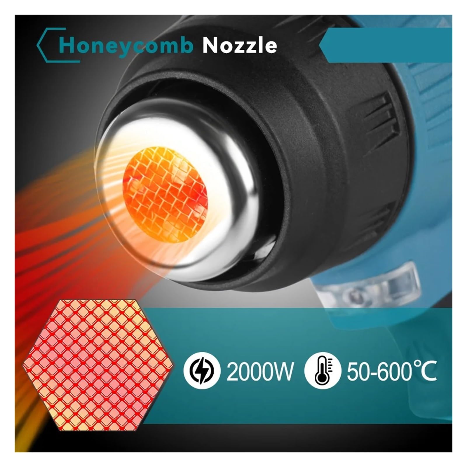 Elektryczna Opalarka 2000W Bezprzewodowa Ręczna Wiatrówka Z 3 Dyszami Przemysłowa Domowa Suszarka Do Włosów Na Akumulator 18V Mocne, Szybkie Nagrzewanie(Without Battery)