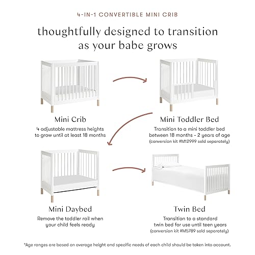 Miniatura 5 de Babyletto Gelato - Mini cuna convertible 4 en 1 en blanco y natural lavado certificado Greenguard Gold Washed Natural / Black, Blanco y natural