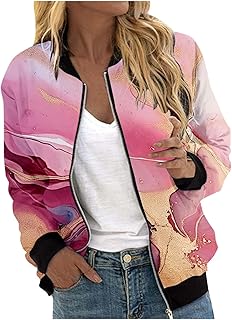 Chaqueta bomber de moda para mujer, chaqueta holgada de manga larga, chaqueta de cuello alto, chaqueta informal con estampados elegantes, abrigo deportivo ligero y cómodo, chaqueta de piloto, chaqueta