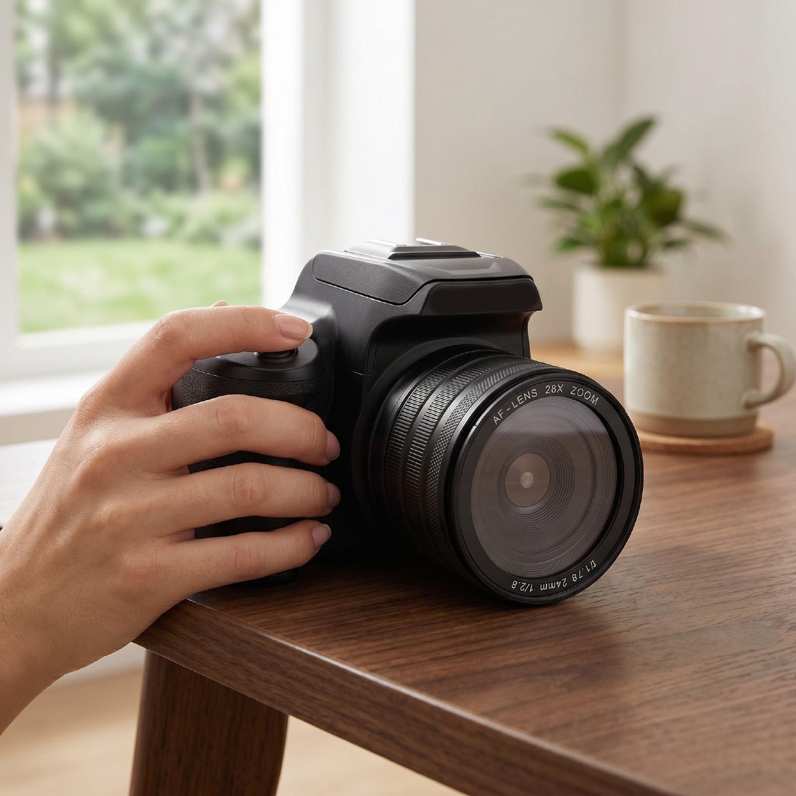 Tosuny Fotocamera digitale con mirino all'altezza dei fianchi, 68 MP, 4K, fotocamera vlogging con zoom 28x, schermo pieghevole da 2,8", mozzella per modalità DSLR e flash per principianti