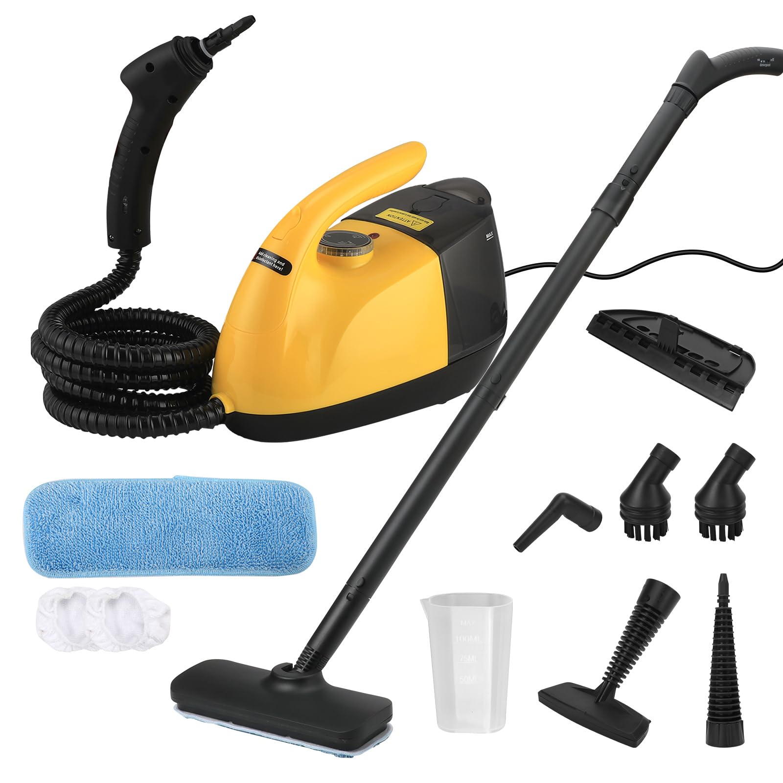 Nettoyeur vapeur manuel 1800 W, câble d'alimentation de 1,5 m, haute température 329 °F/165 °C, 3 niveaux de nettoyage, pour voiture, fenêtre, cuisine, sol, meubles