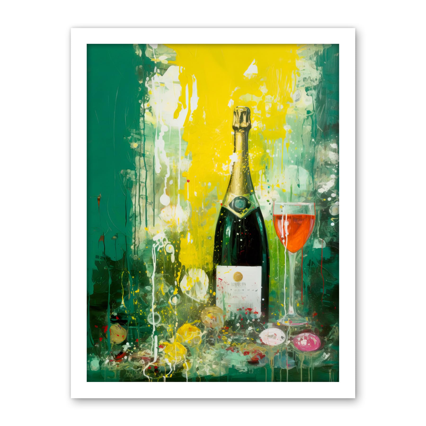 Artery8 Bubbly Pink Champagne Sparkling Wine Celebration Artwork Framed Wall Art Print 18X24 Inch