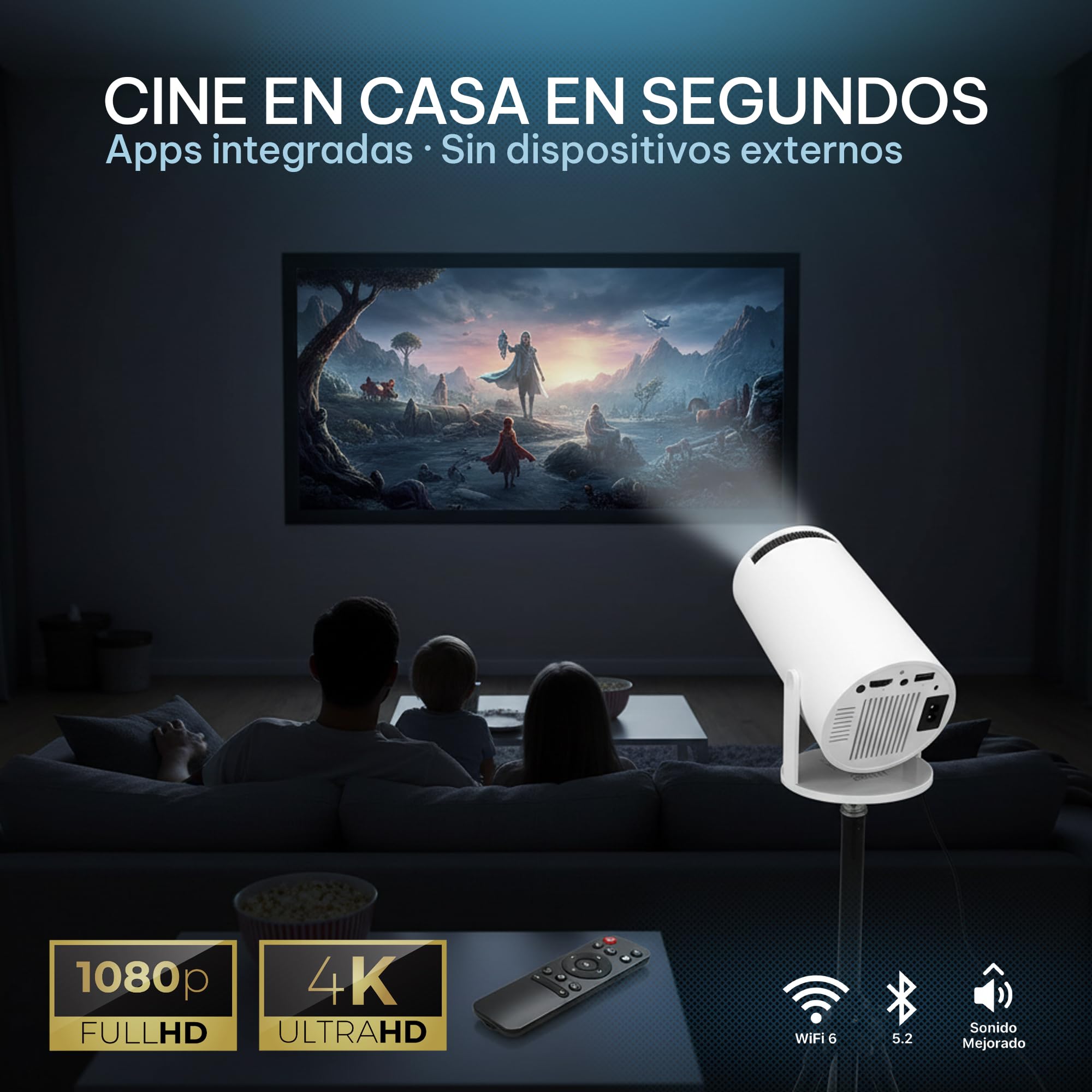 Mini Proyector Portátil 4K Full HD 1080P Enfoque Automático con Trípode Incluido