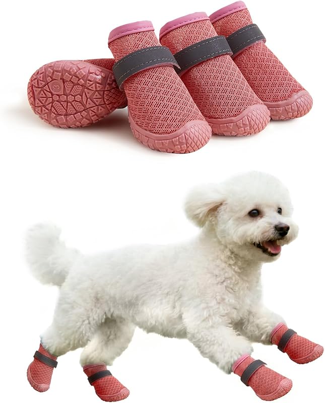 Botas para Cães com Solado Antiderrapante e Tecido Respirável Haloumoning Rosa Pequena, Pacote com 4