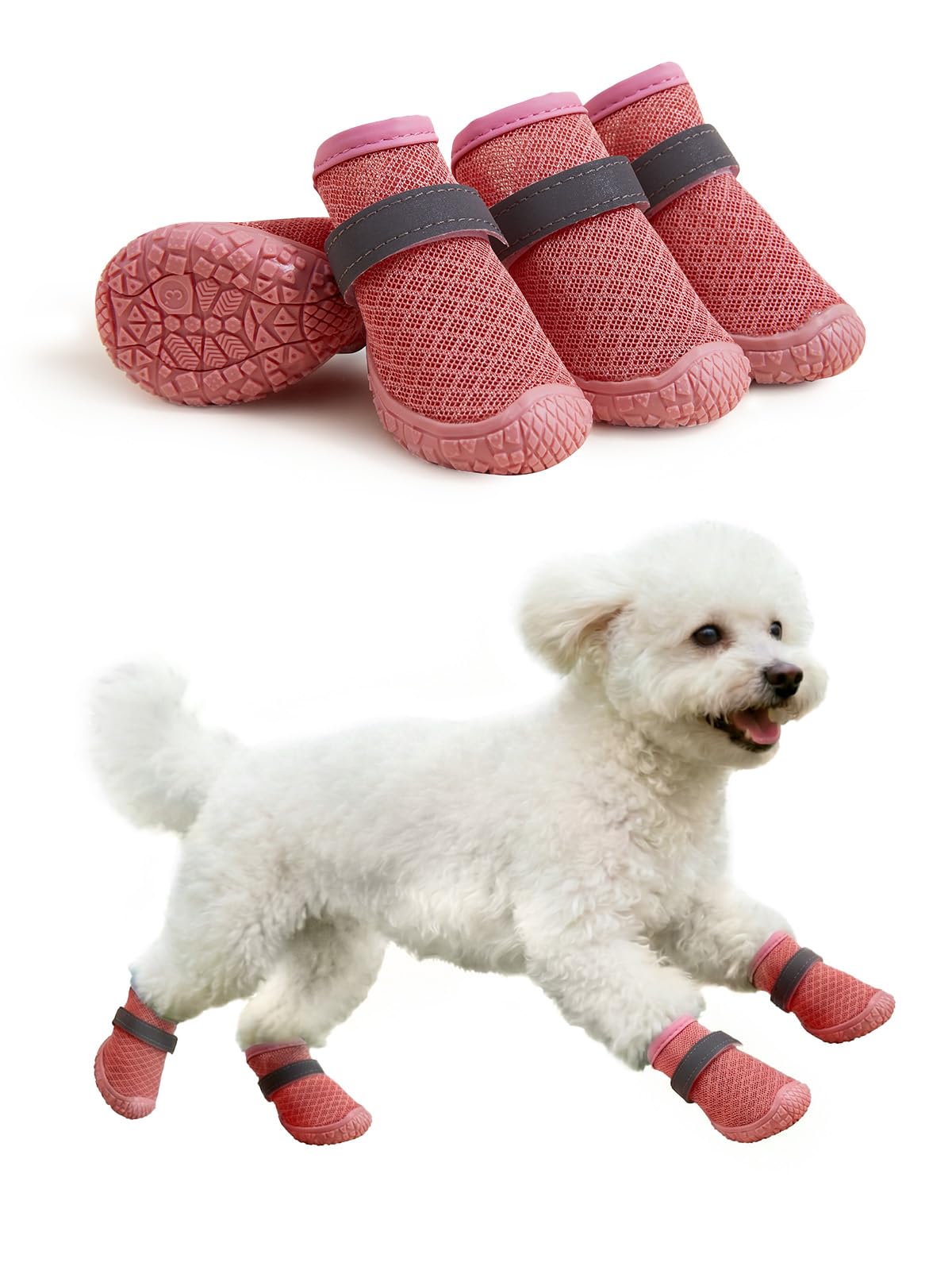 Dog Shoes Breathable Non-Slip Outdoor Booties for Small Medium Dogs, Pet Boots Paw Protector for Hot Pavement Hardwood Floors (Pink, Medium)