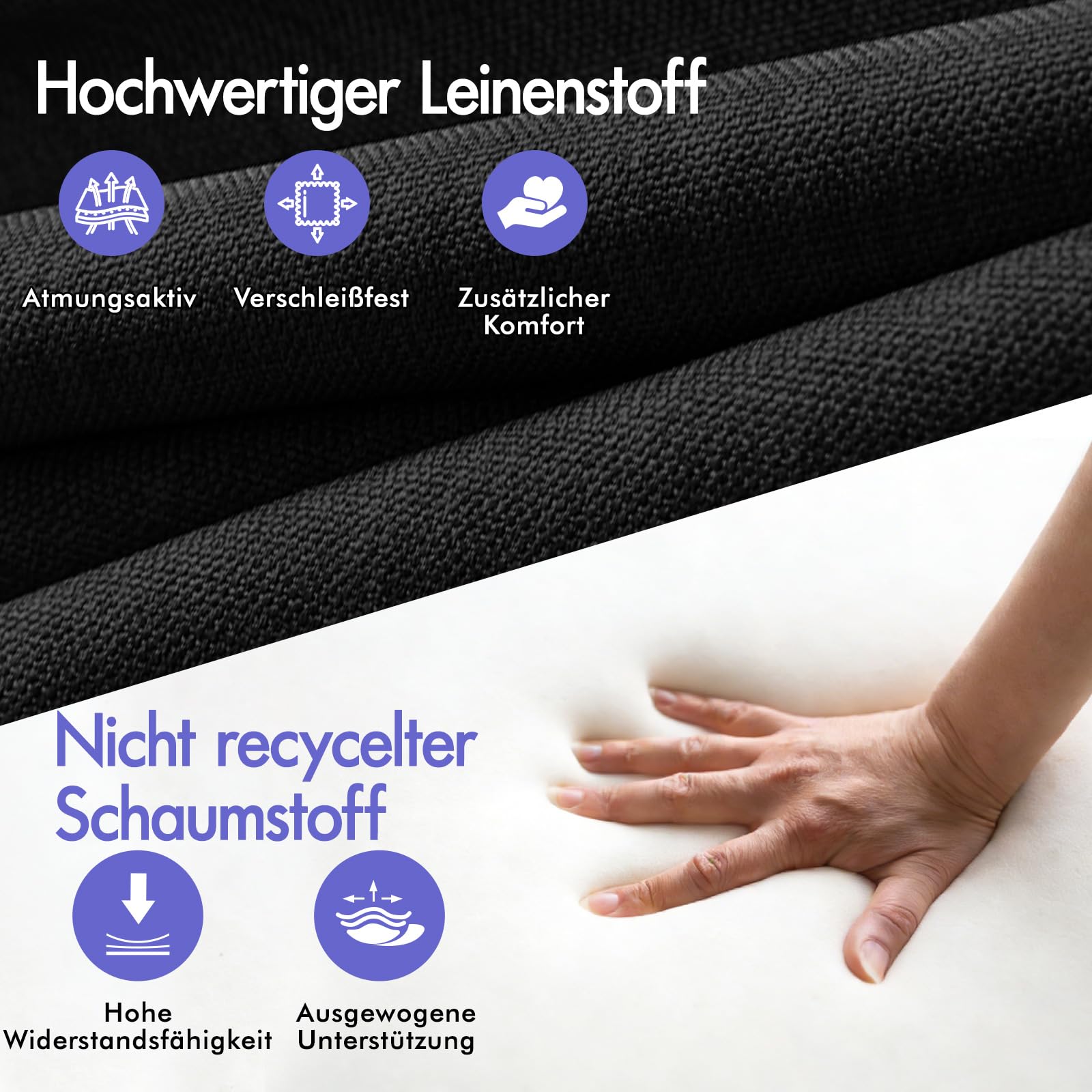ALFORDSON Bürostuhl Chefsessel Massage Ausziehbare Fußstütze, höhenverstellbarer Schreibtischstuhl 150°-Neigung, ergonomischer Drehstuhl, Computerdrehstuhl,belastbar 180 kg, Leinen, Schwarz