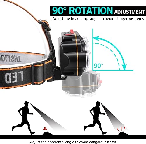 Miniatura 6 de Headlamp LED Rechargeable, High Lumen Bright Head Lamp with 8 LED, USB Headlight, 4 Mode IPX4 Waterproof Head Flashlight for Outdoor Running Hunting