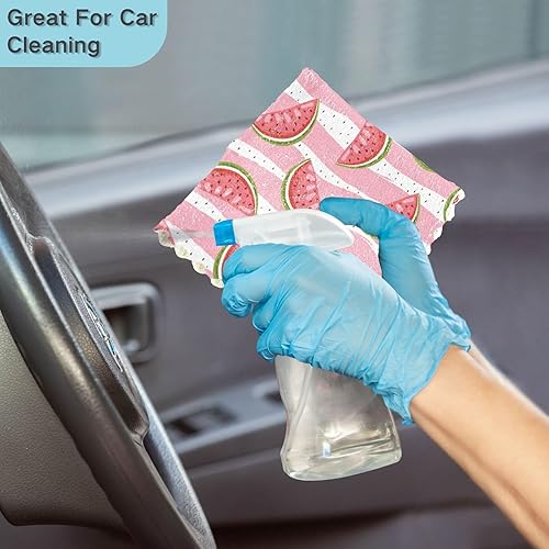 Miniatura 7 de Pink Sweet Watermelon Stripes Quality Decor Microfiber Cleaning Cloths Absorbent 6 Pack Cooking Towels Reusable for Bathroom Sink