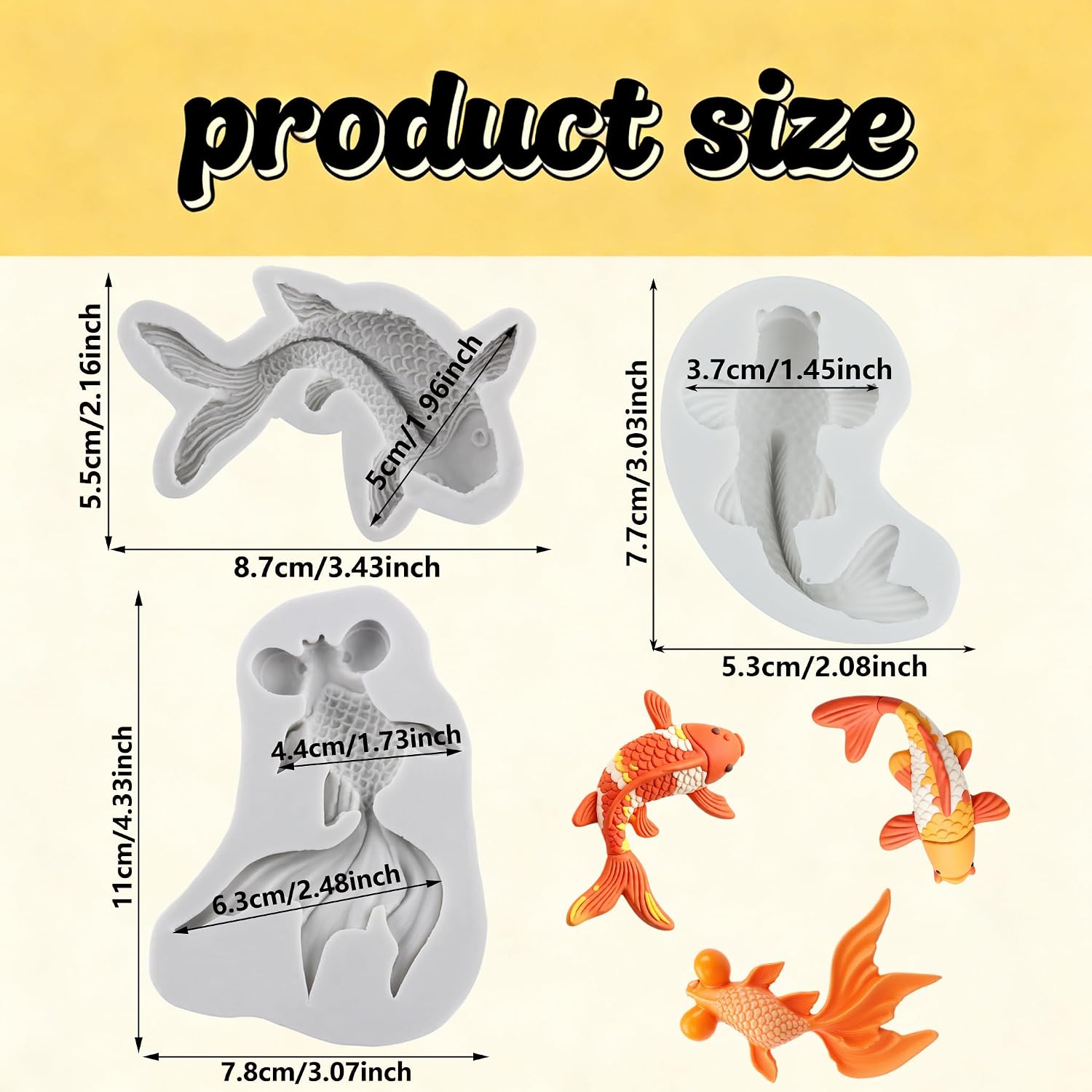 Fish Polymer Clay Molds Goldfish Koi Fish Silicone Mold Set of 3