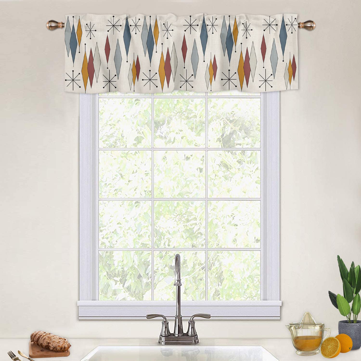 Surwin Geometria Tenda da Cucina a Vetro Corte Moderna Reticolo Ricamo Tenda da caffè Mantovane per Finestre Piccole Tende per Soggiorno, Camera da Letto, Bistrot, Bagno (135x115cm,Grigio