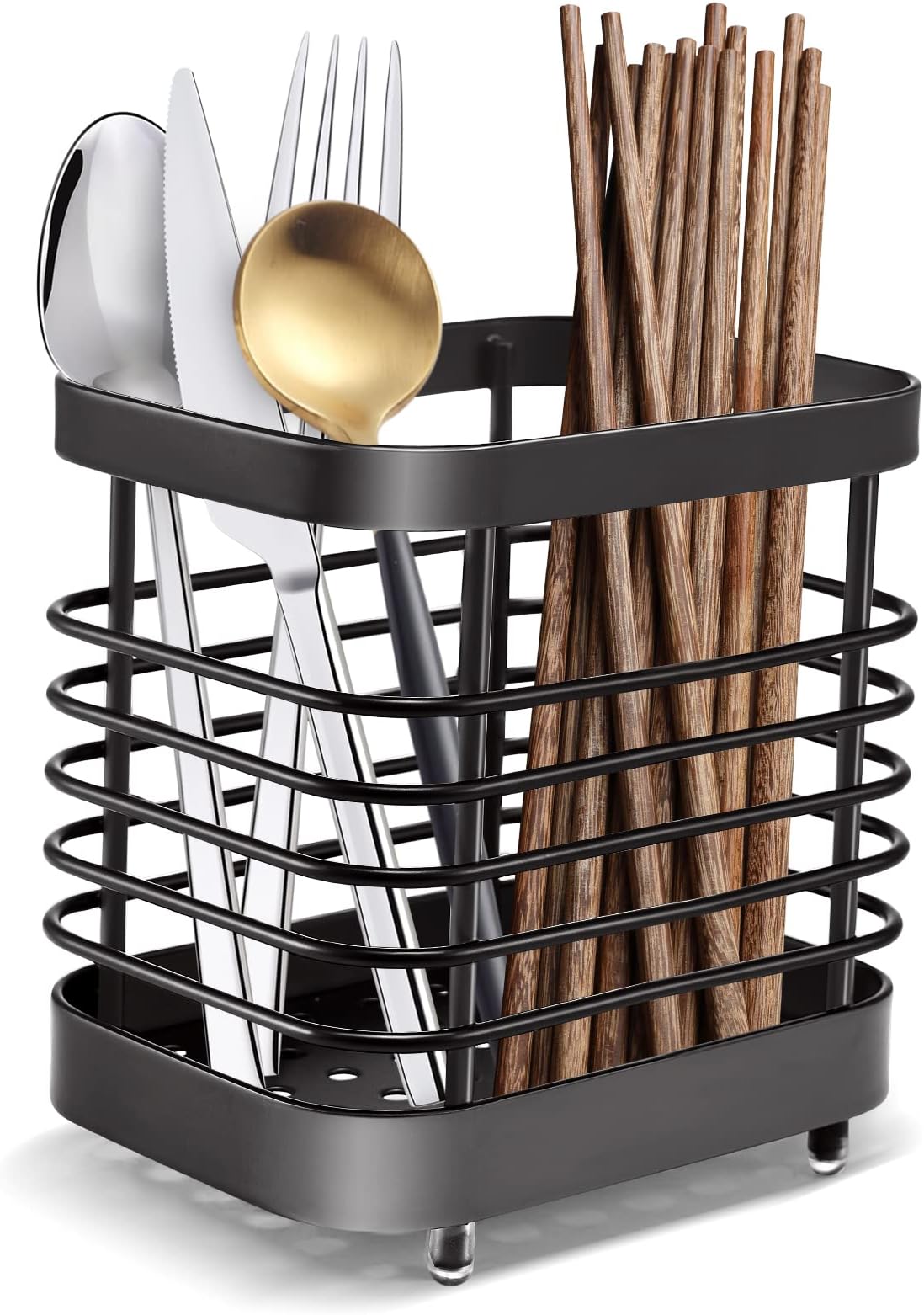 Cutlery drainer, Stainless Steel Cutlery Storage Rack, Anti-Rust Sink Tidy Cutlery Drainer, Kitchen Utensil Holder for Knife Fork Chopsticks Storage Space saving Utensil Rack (01)