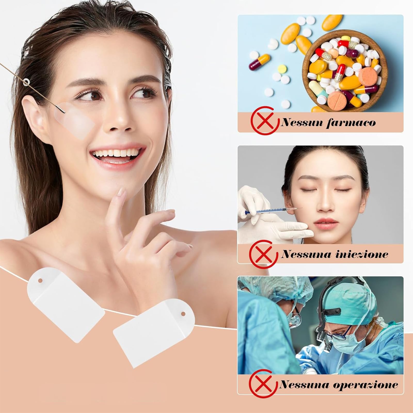 40 Pezzi Face Lift Tape, Invisibile Face Lifting Tape con 8 Corde, Tiranti Viso Lift Istantaneo Sollevamento, Forma di V Cerotti Viso Lifting, Strumenti per Riduce le Rughe per Occhi, Collo