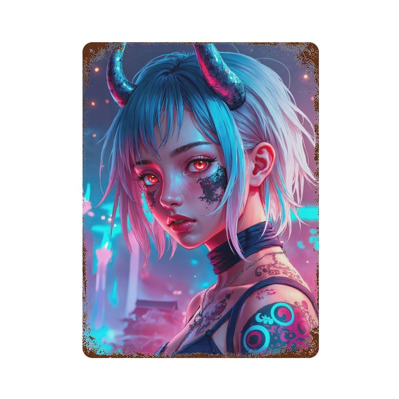 Garage Style Demon Girl Rustic Tin Plaque 15.7"x11.8", Vintage Wall Decor for Bar And Workshop