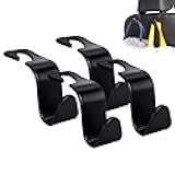 Amooca Car Seat Headrest Hook 4 Pack Hanger Storage Organizer Universal for Handbag Purse Coat fit Universal Vehicle Car Black S Type