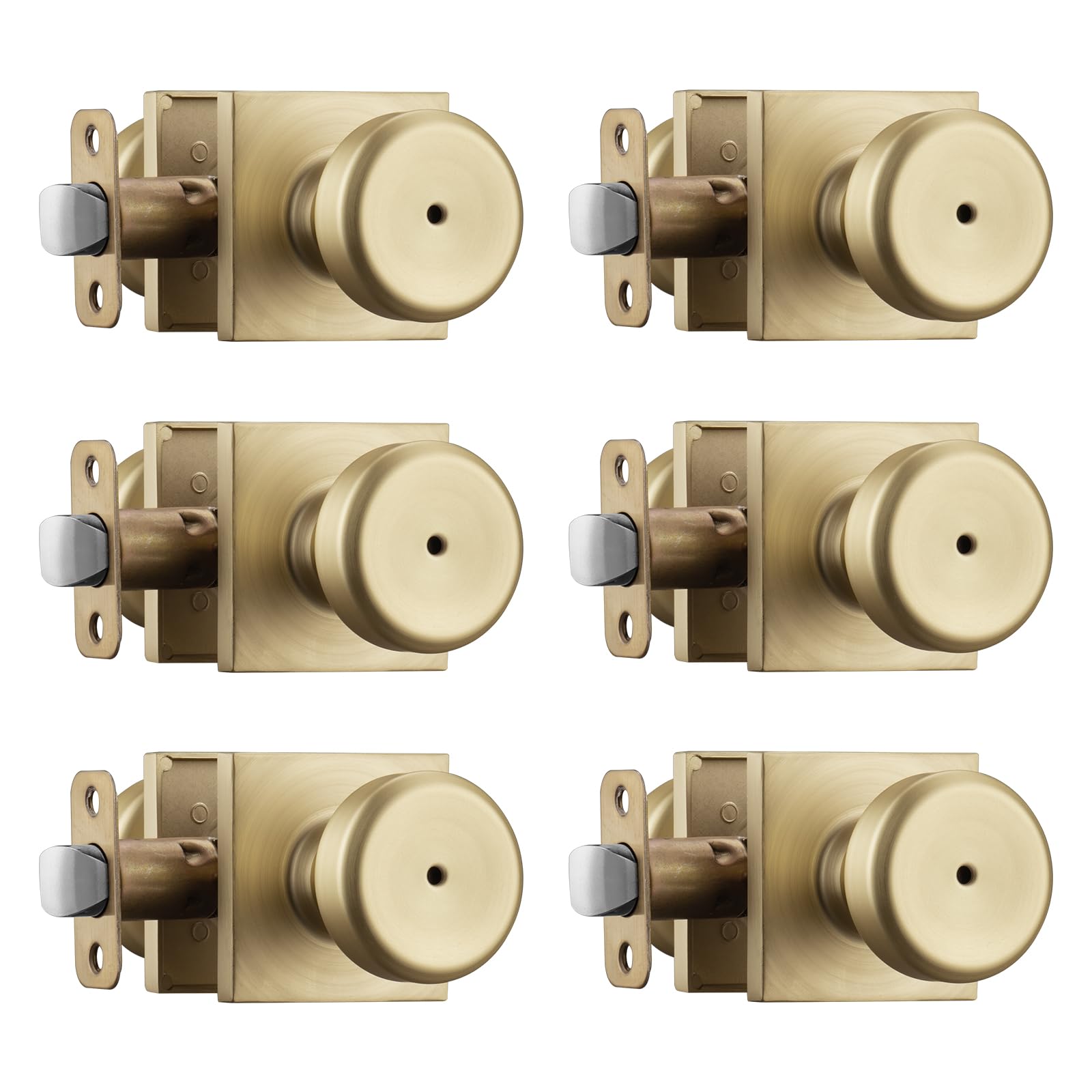 Brushed Gold Door Knobs - 6 Pack with Lock -1